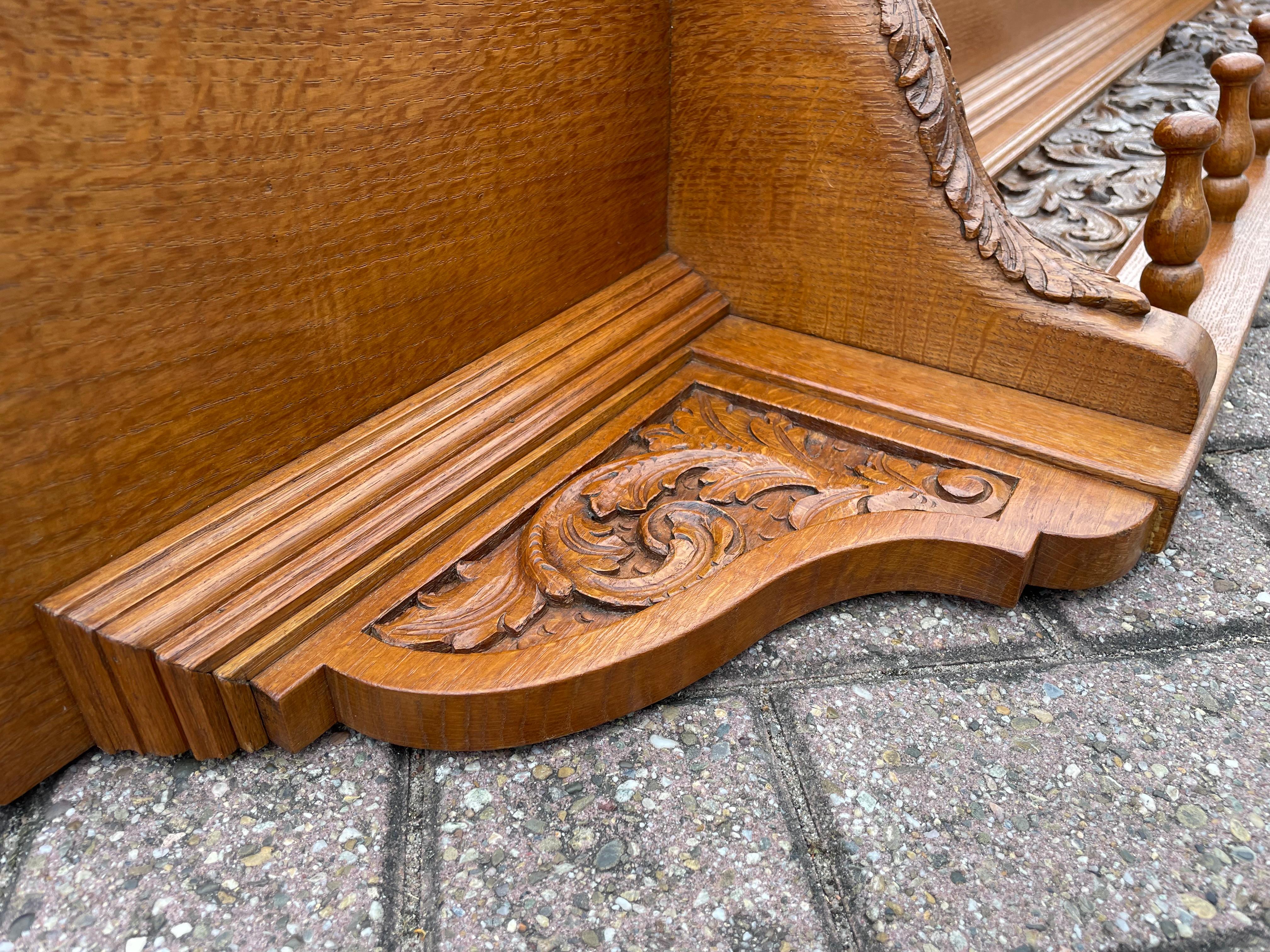 Extra Large Antique Renaissance Revival Quality Carved Tiger Oak Wall Coat Rack For Sale 2