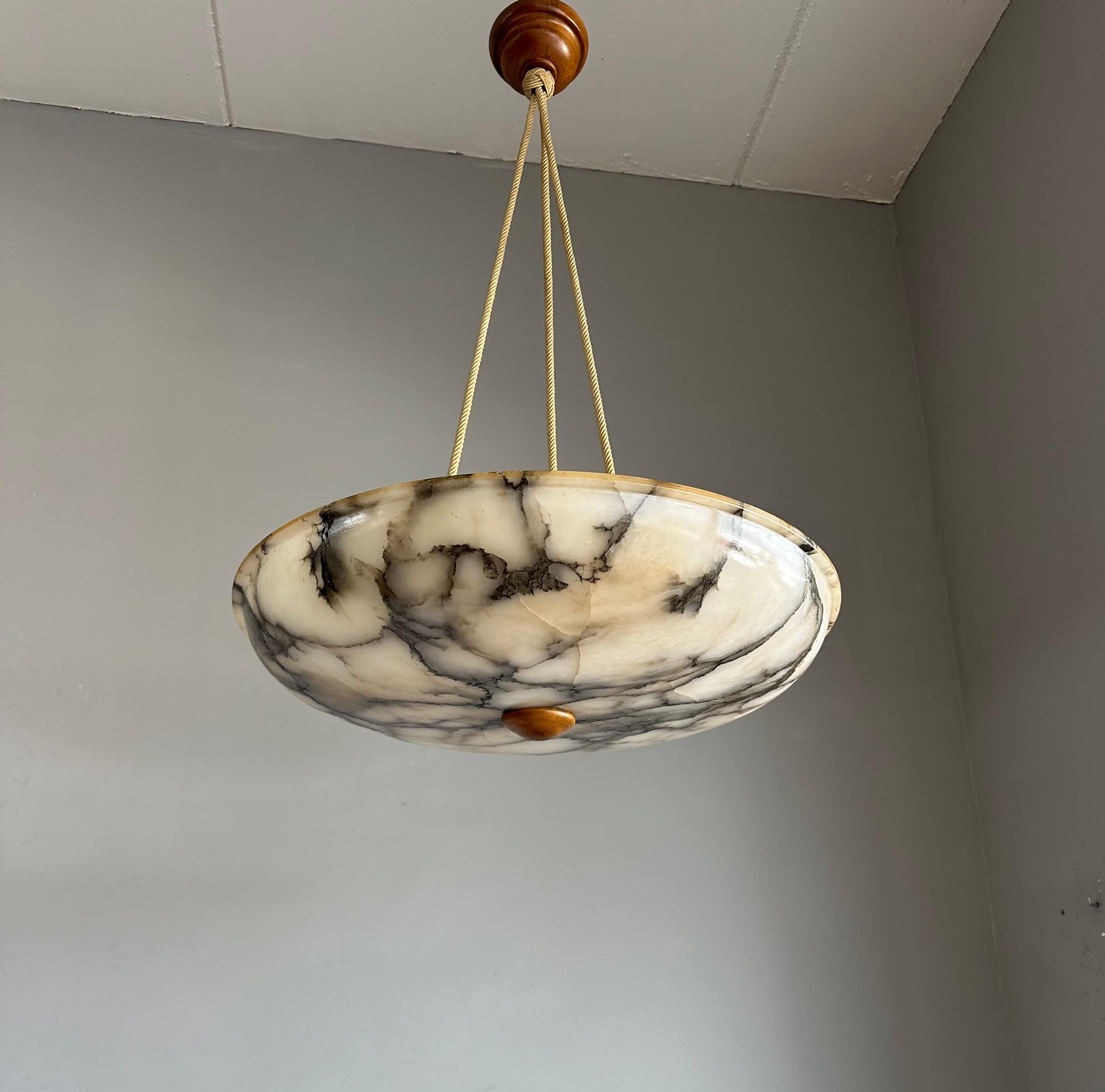 Extra Large Antique White & Black Alabaster Chandelier / Pendant Light with Rope For Sale 5