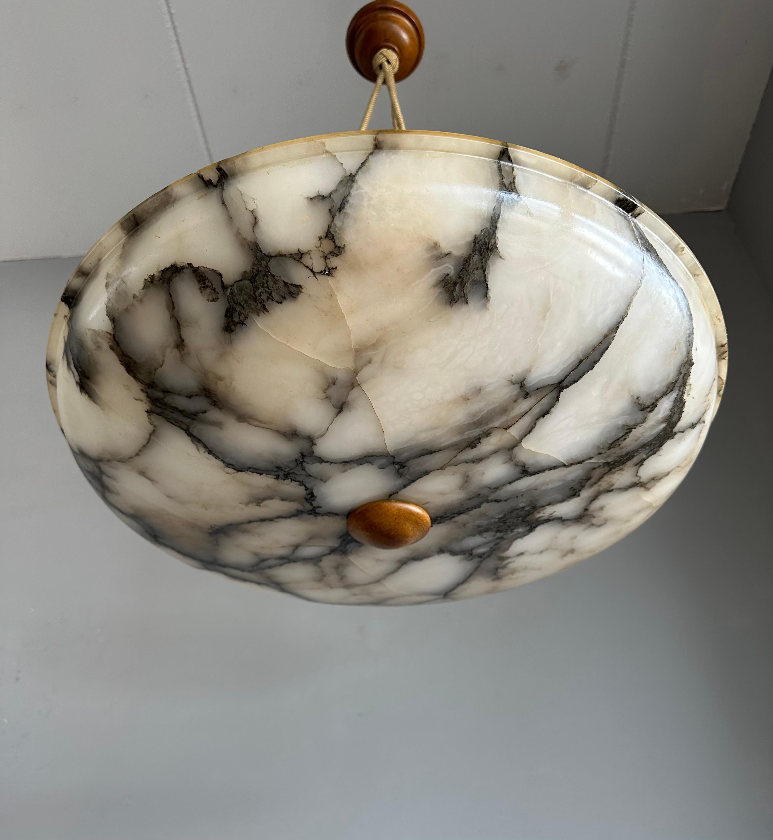Extra Large Antique White & Black Alabaster Chandelier / Pendant Light with Rope For Sale 6