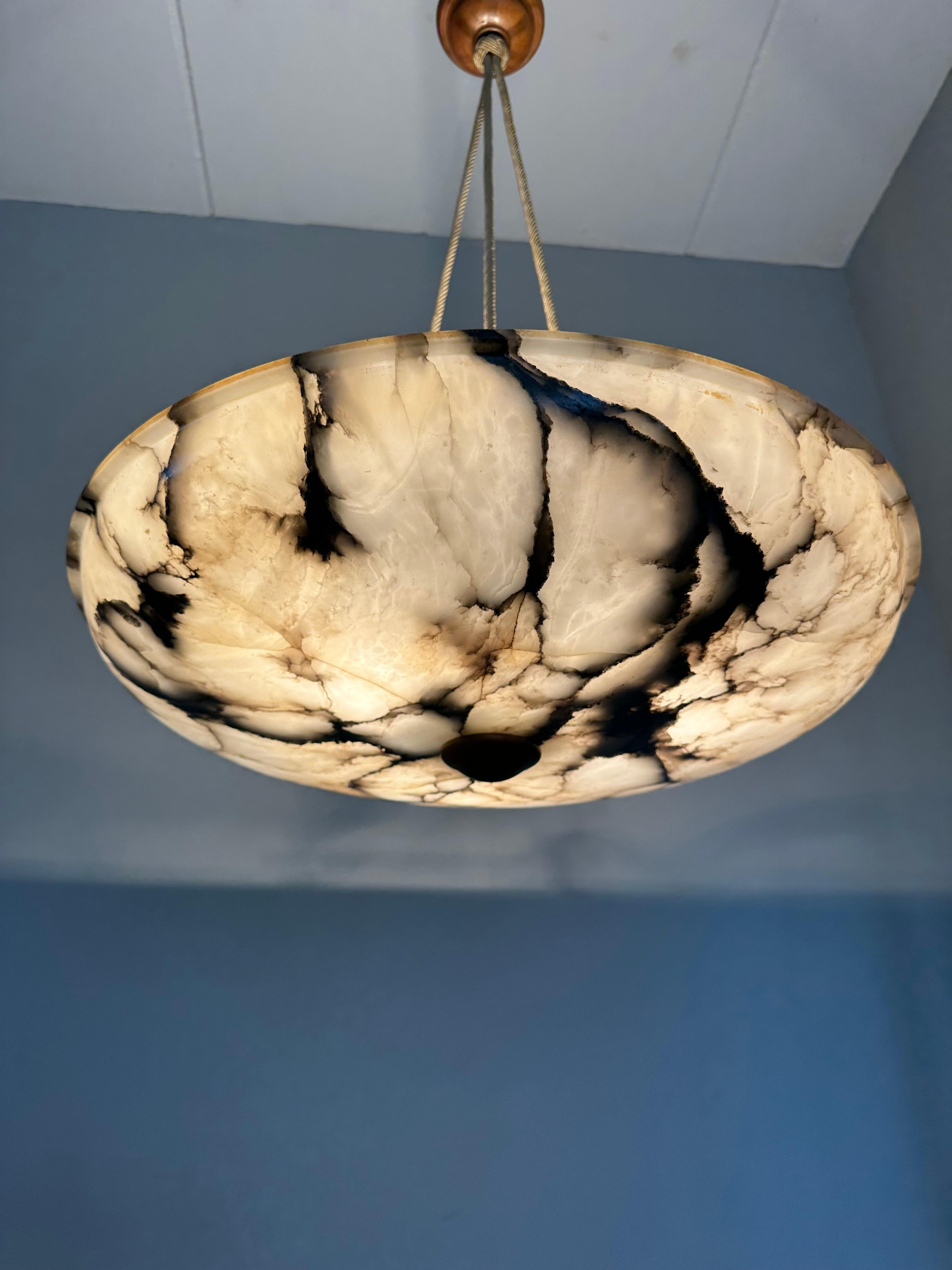 Extra Large Antique White & Black Alabaster Chandelier / Pendant Light with Rope For Sale 8