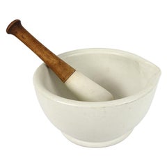 Extra Large Apothecary Porcelain Mortar and Partially Wooden Pestle