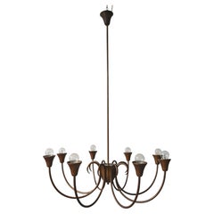 Extra Large Art Deco 8-Arm Chandelier in Brass, Austria 1930s