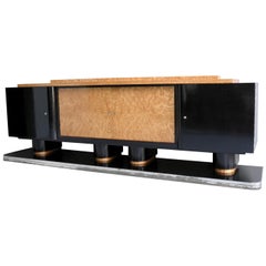 Vintage Albert Guenot,  Extra Large Art Deco Black and Burl Wood Sideboard, France 1930s