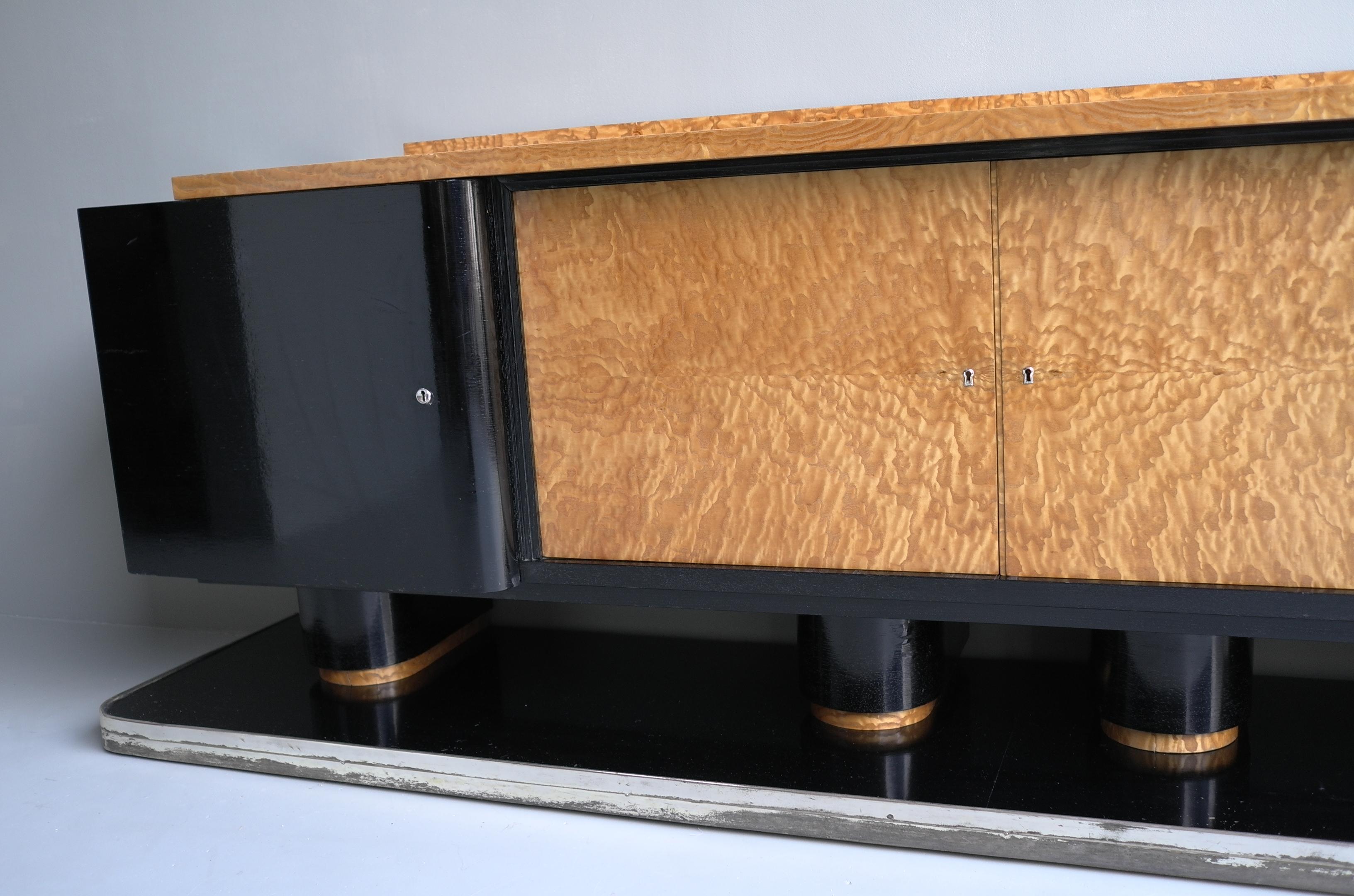 Albert Guenot,  Extra Large Art Deco Black and Burl Wood Sideboard, France 1930s For Sale 4