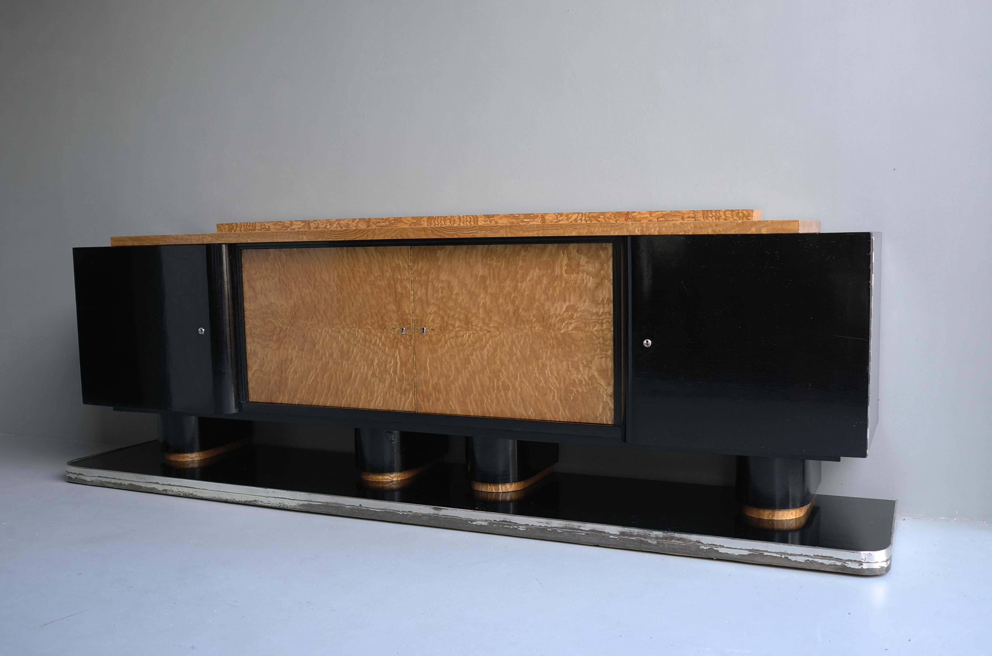 Albert Guenot,  Extra Large Art Deco Black and Burl Wood Sideboard, France 1930s For Sale 6