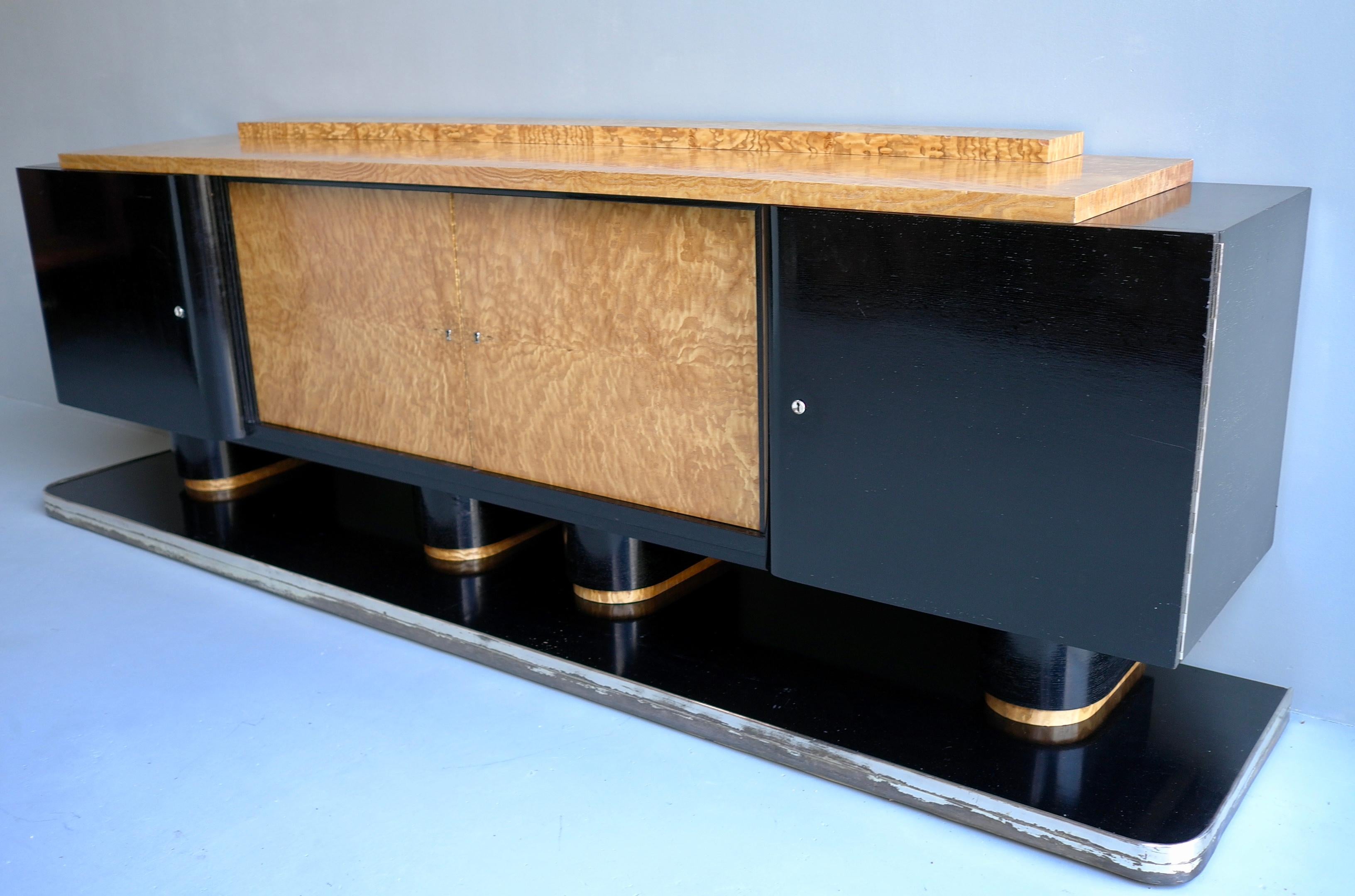 Albert Guenot,  Extra Large Art Deco Black and Burl Wood Sideboard, France 1930s For Sale 9