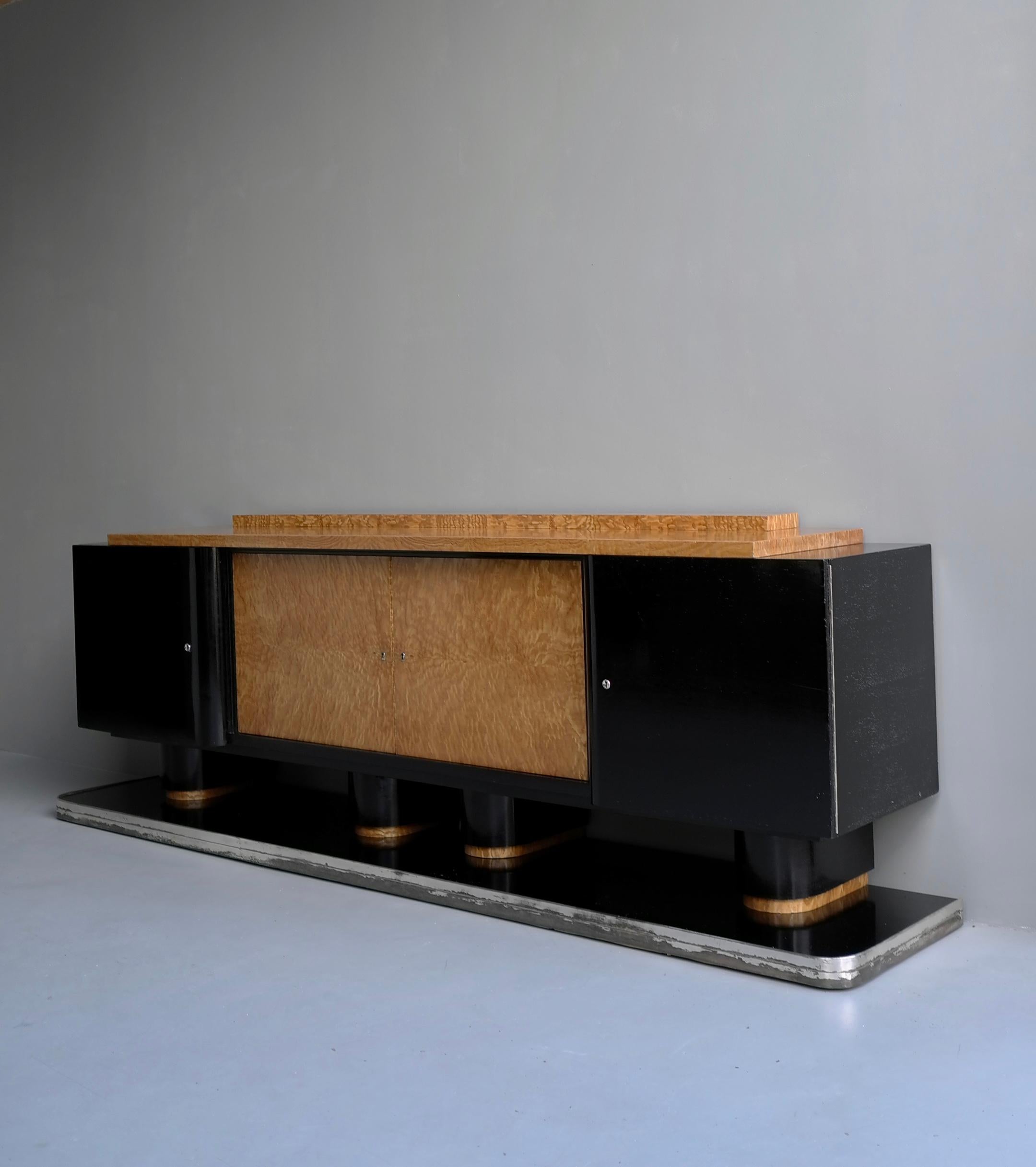 Mid-20th Century Albert Guenot,  Extra Large Art Deco Black and Burl Wood Sideboard, France 1930s For Sale