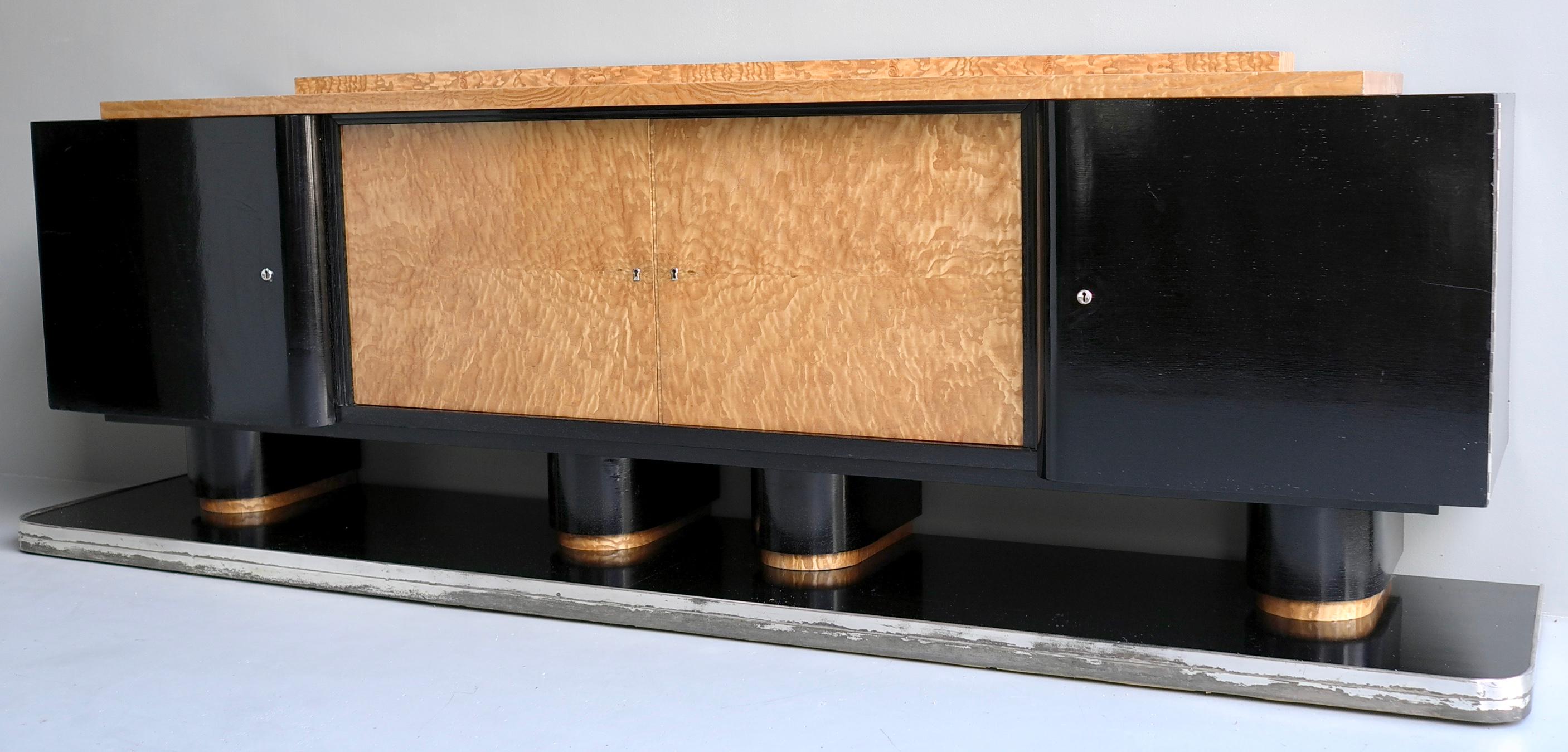 Albert Guenot,  Extra Large Art Deco Black and Burl Wood Sideboard, France 1930s For Sale 1