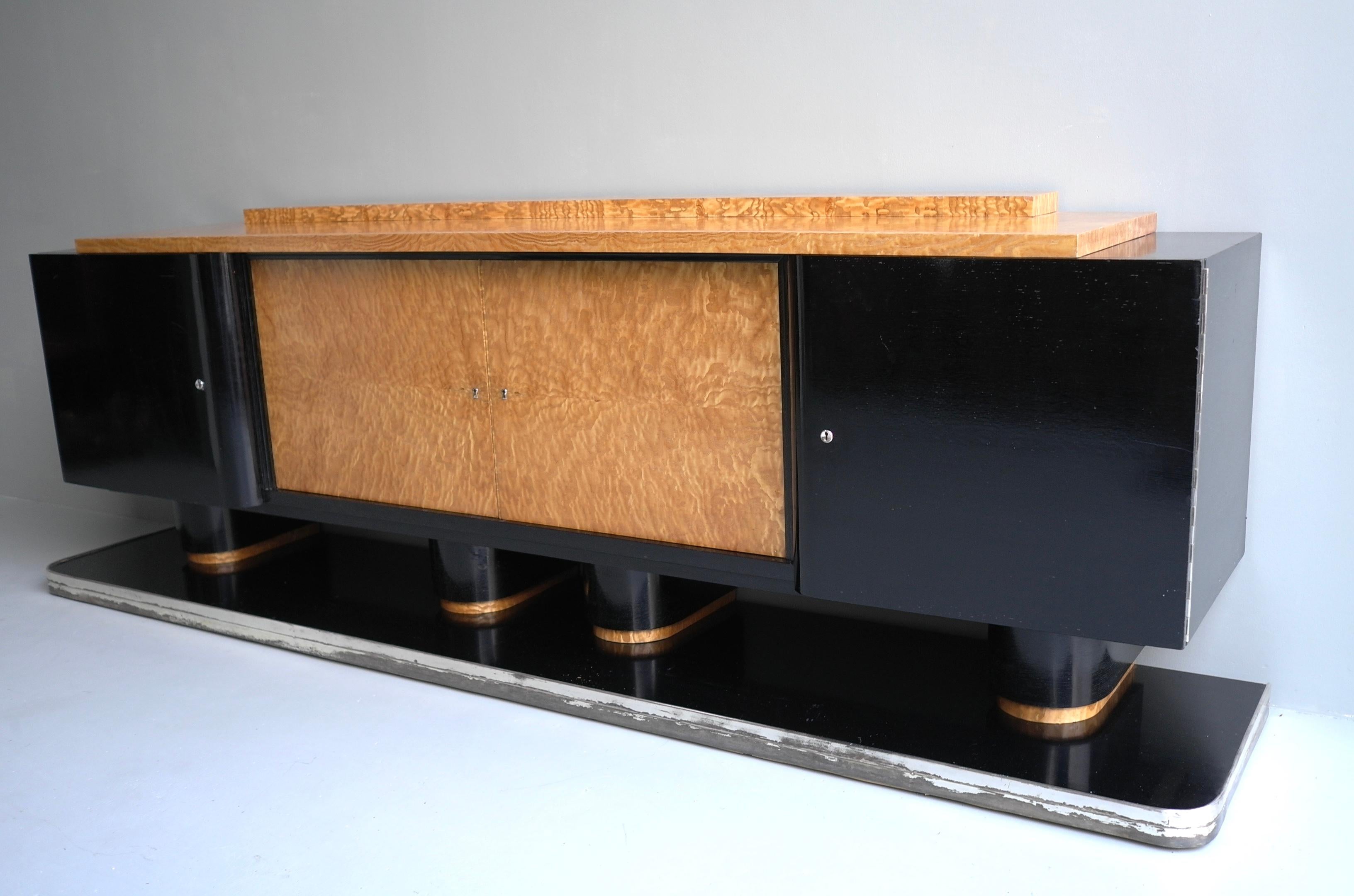 Albert Guenot,  Extra Large Art Deco Black and Burl Wood Sideboard, France 1930s For Sale 3