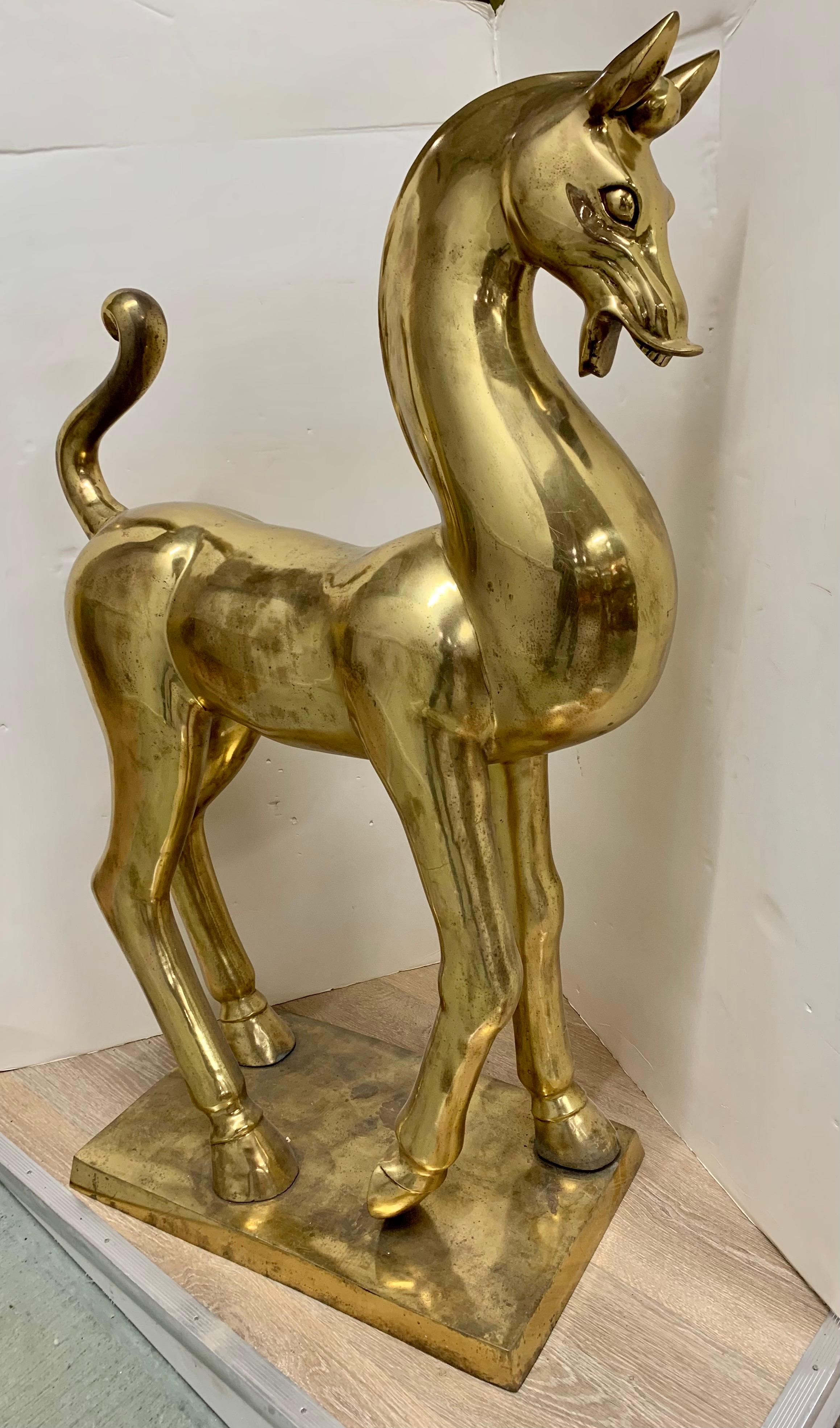 Magnificent Art Deco all brass horse that is almost four feet tall (43