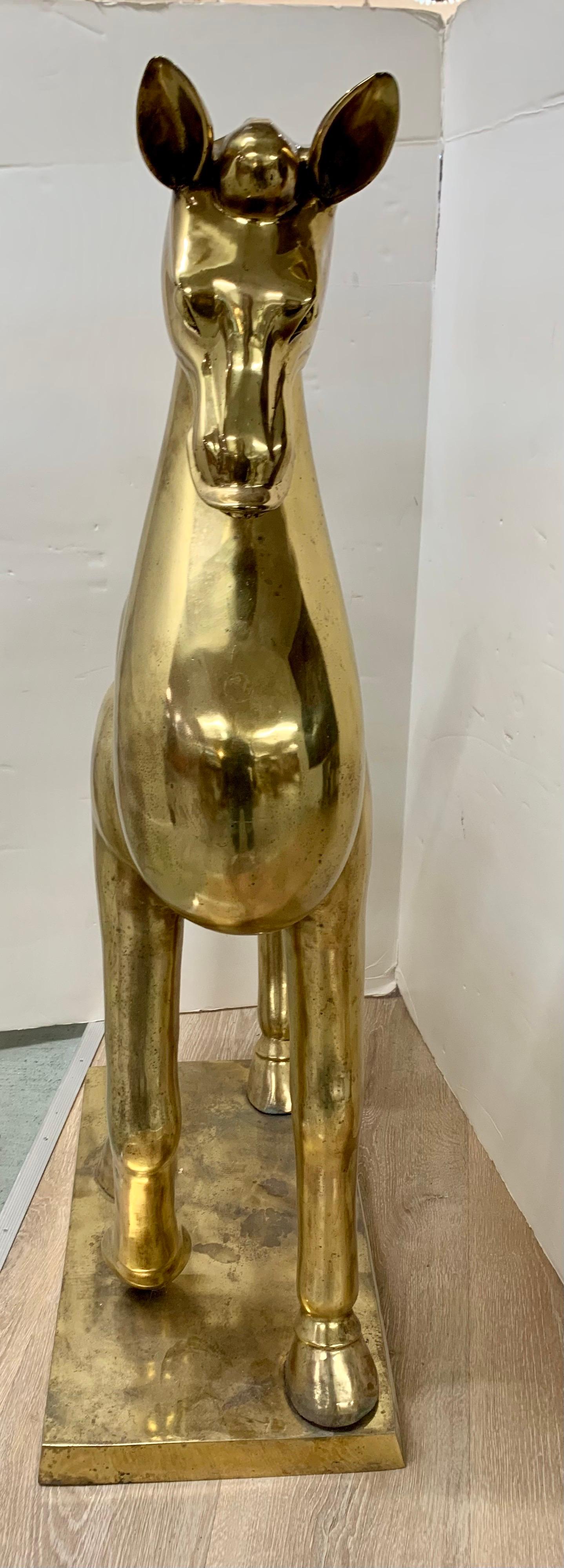 Extra Large Art Deco Brass Horse Statue Scupture In Good Condition In West Hartford, CT