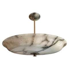 Extra Large Art Deco Flush Mount w. Stunning Alabaster Shade, Canopy 
Stem 1920
