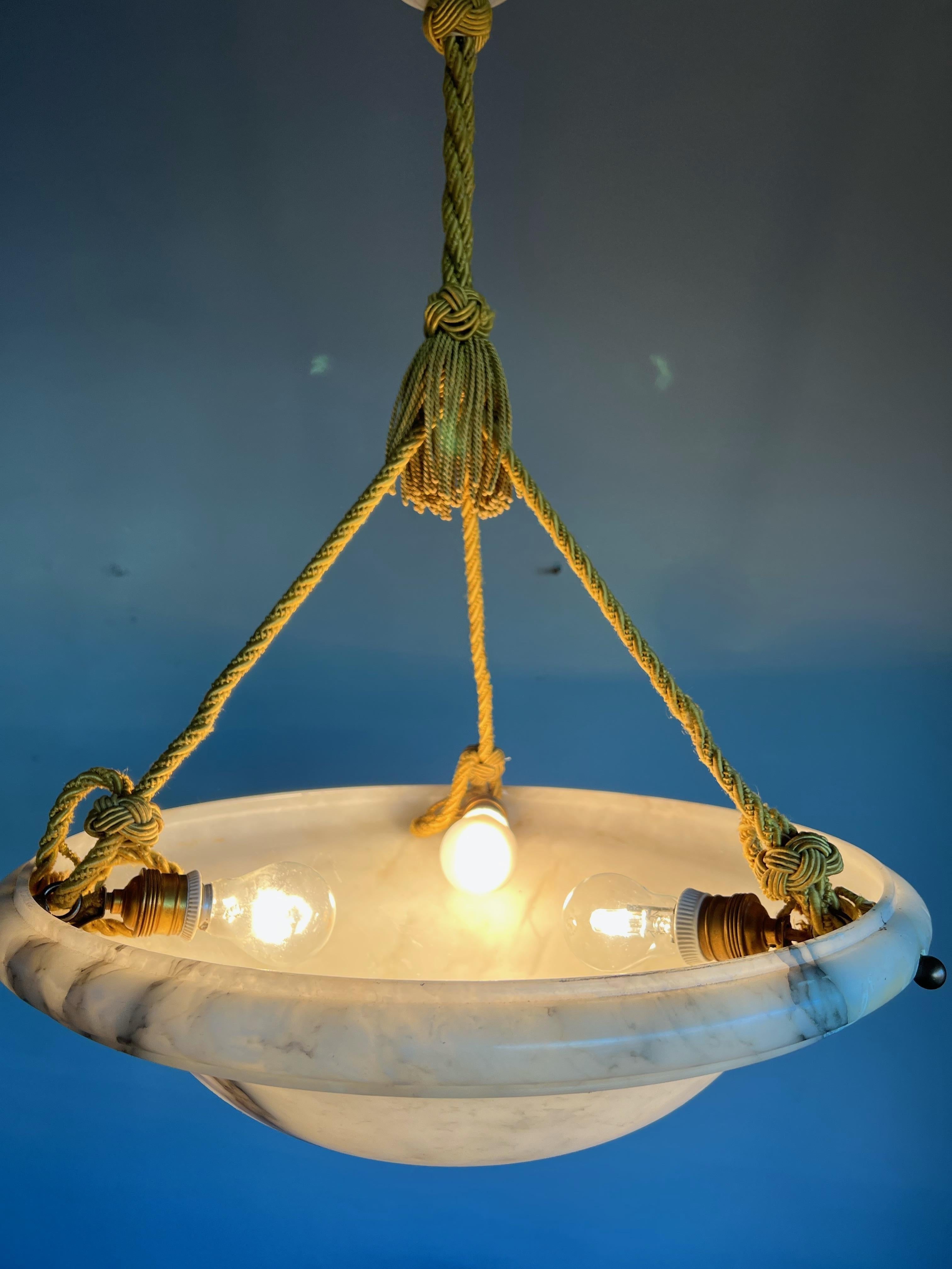 Extra Large Art Deco Top Qulity White Alabaster Shade Pendant Light with Rope 11