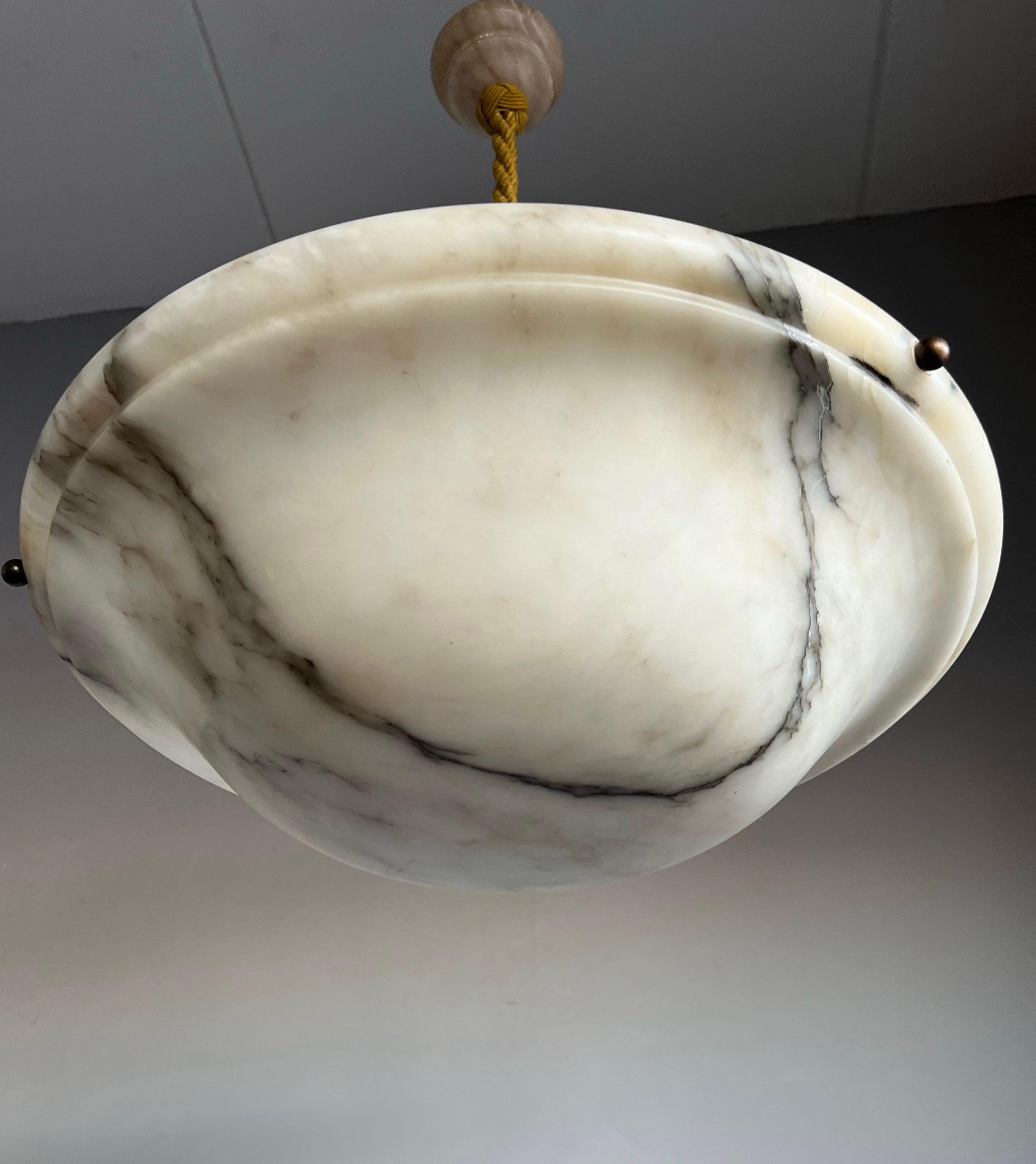 European Extra Large Art Deco Top Qulity White Alabaster Shade Pendant Light with Rope