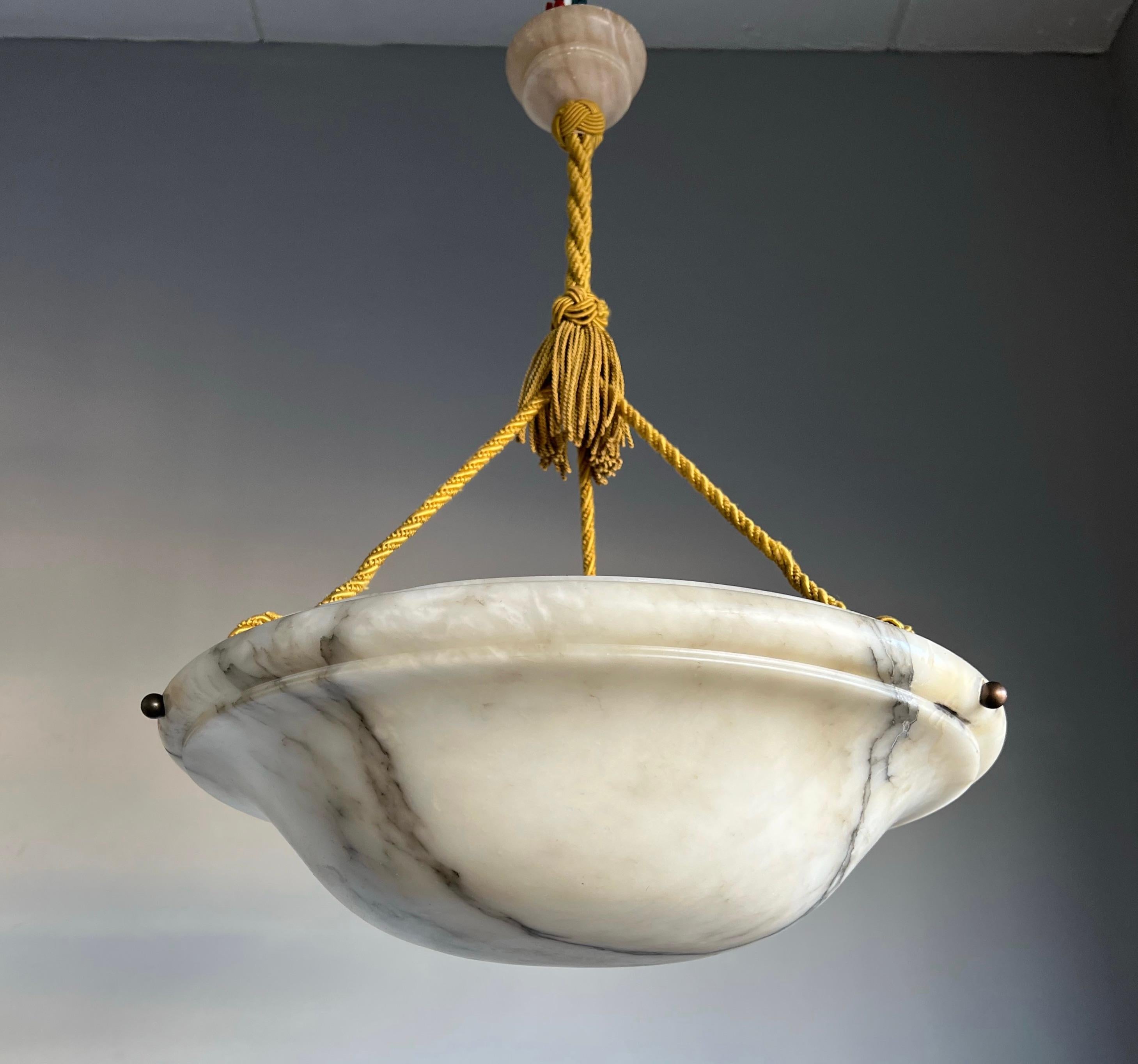 Extra Large Art Deco Top Qulity White Alabaster Shade Pendant Light with Rope In Excellent Condition In Lisse, NL