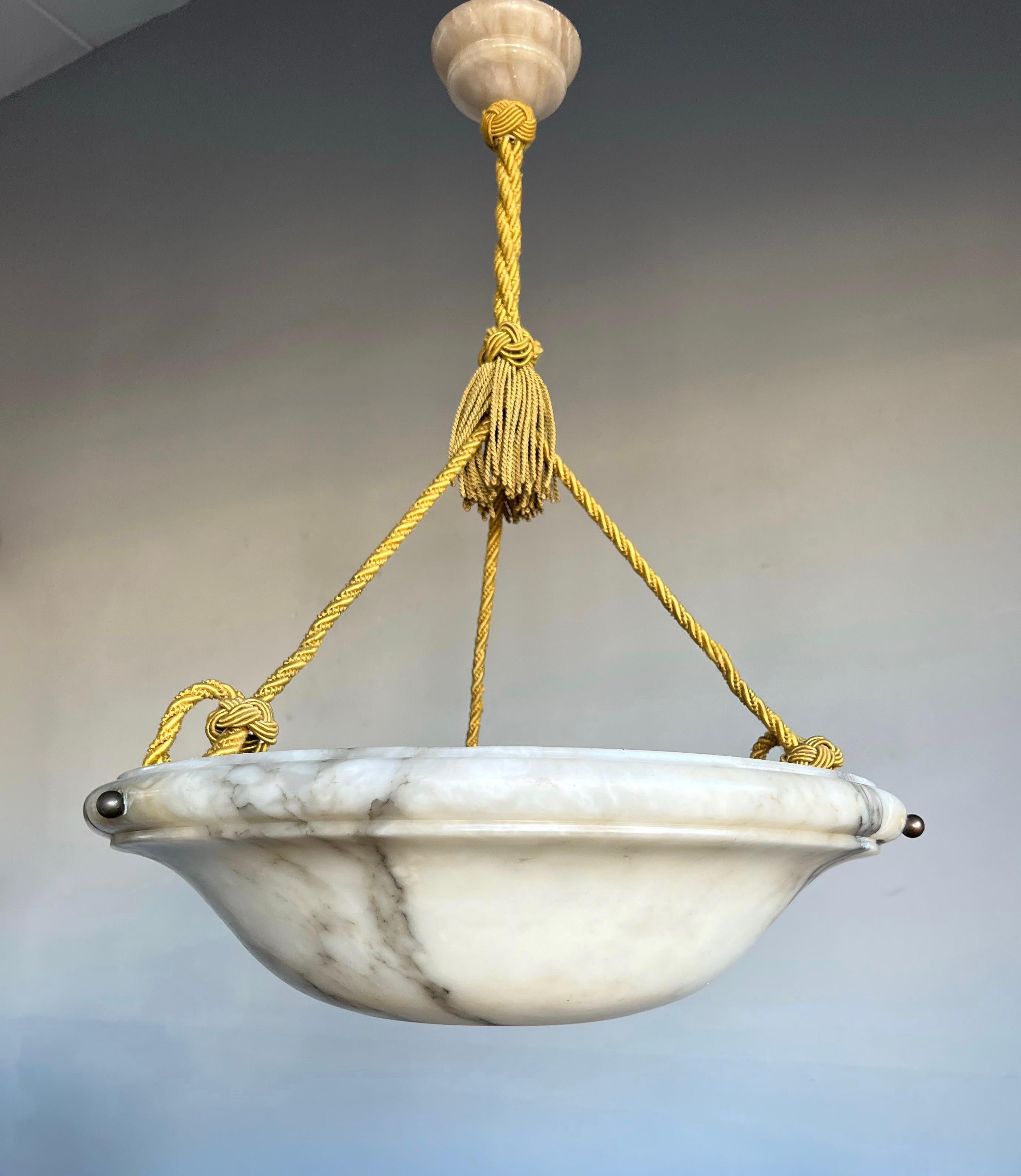 20th Century Extra Large Art Deco Top Qulity White Alabaster Shade Pendant Light with Rope