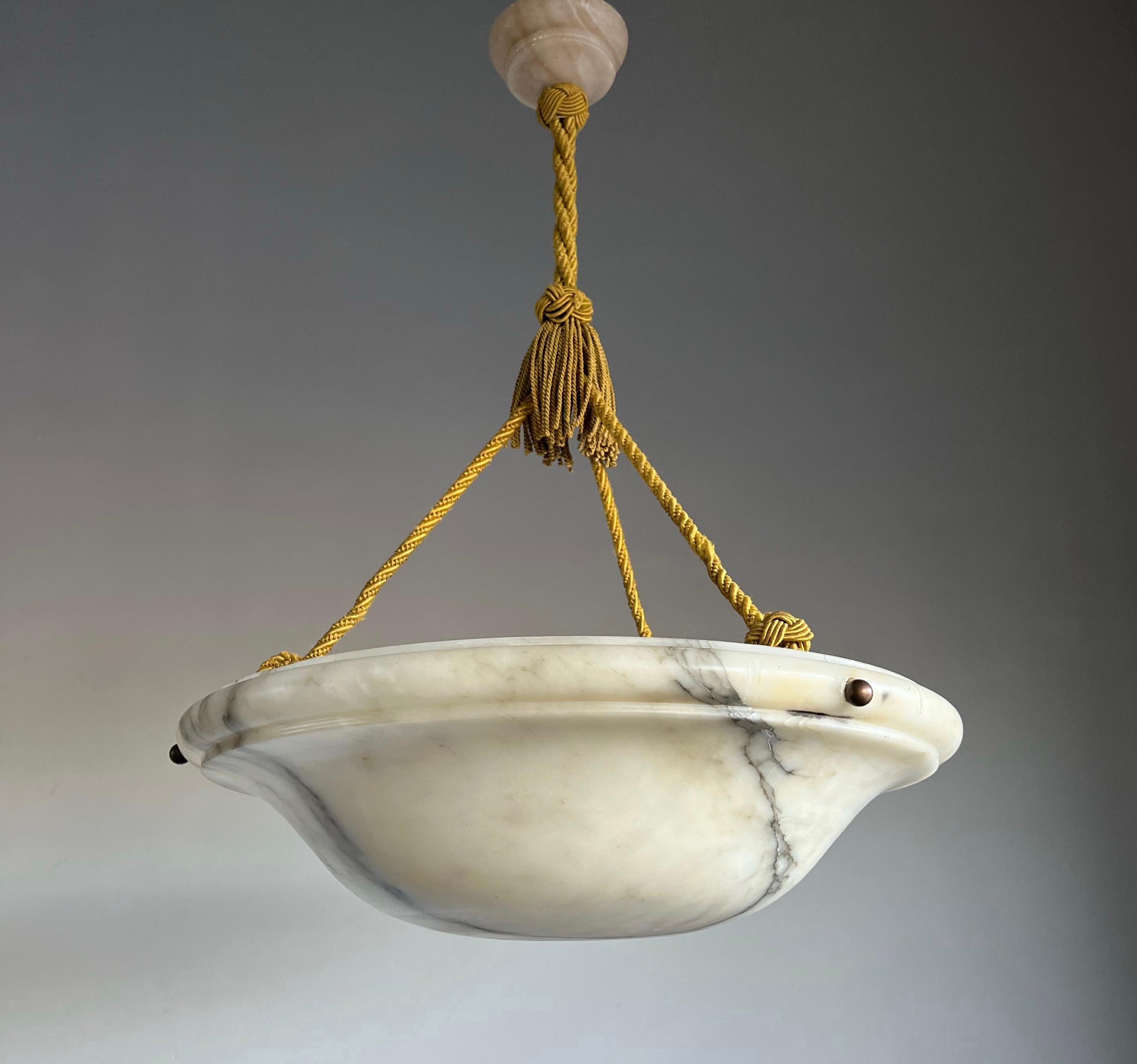 Extra Large Art Deco Top Qulity White Alabaster Shade Pendant Light with Rope 2