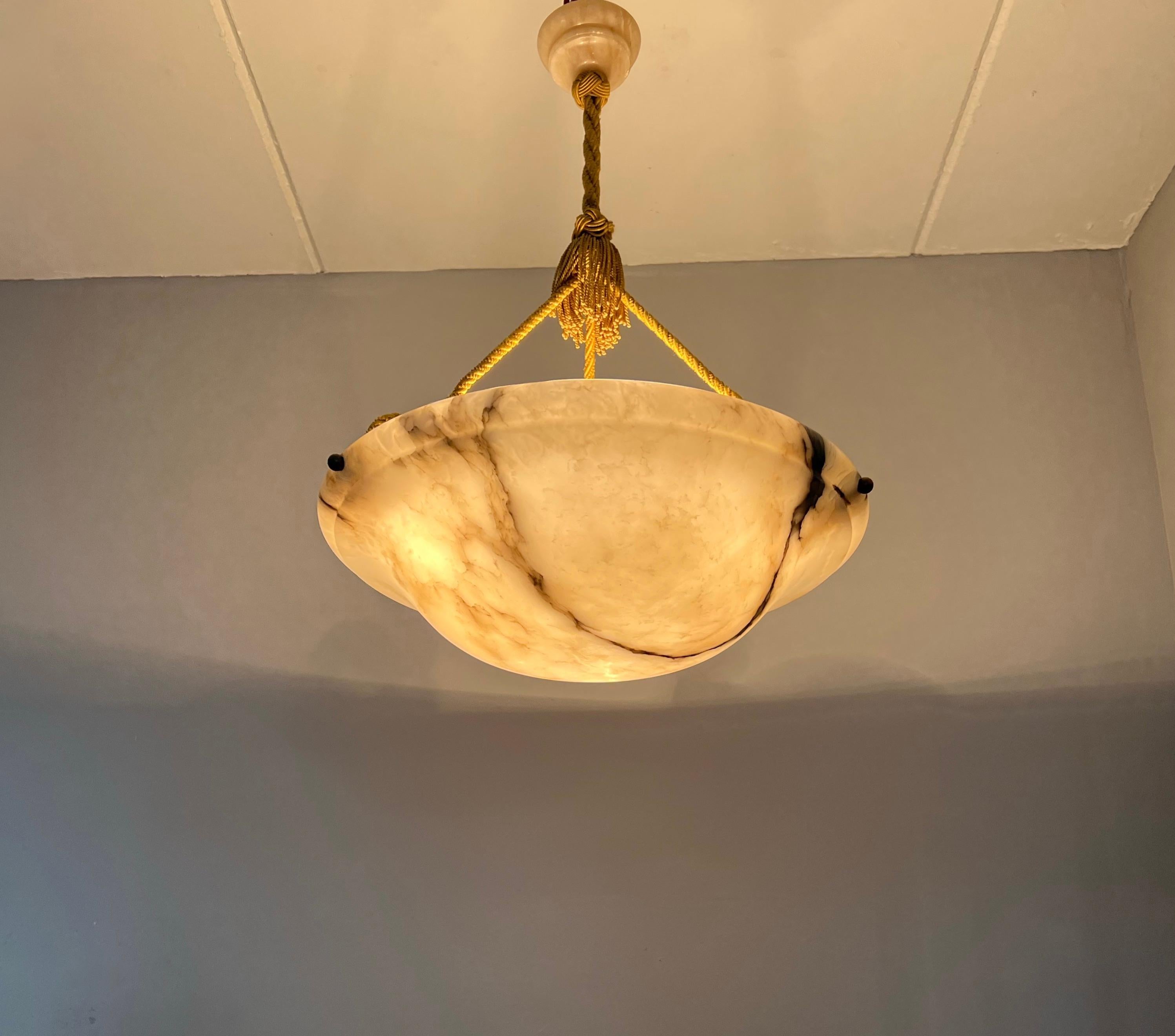 Extra Large Art Deco Top Qulity White Alabaster Shade Pendant Light with Rope 3