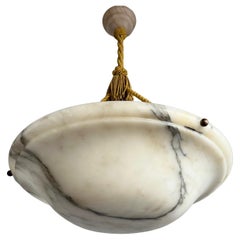 Extra Large Art Deco Top Qulity White Alabaster Shade Pendant Light with Rope