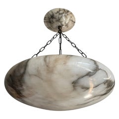 Extra Large Art Deco White Alabaster & Black Veins Chandelier / Flush Mount 1920