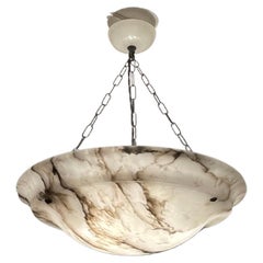 Extra Large Art Deco White Alabaster & Black Veins Chandelier / Flush Mount 1920