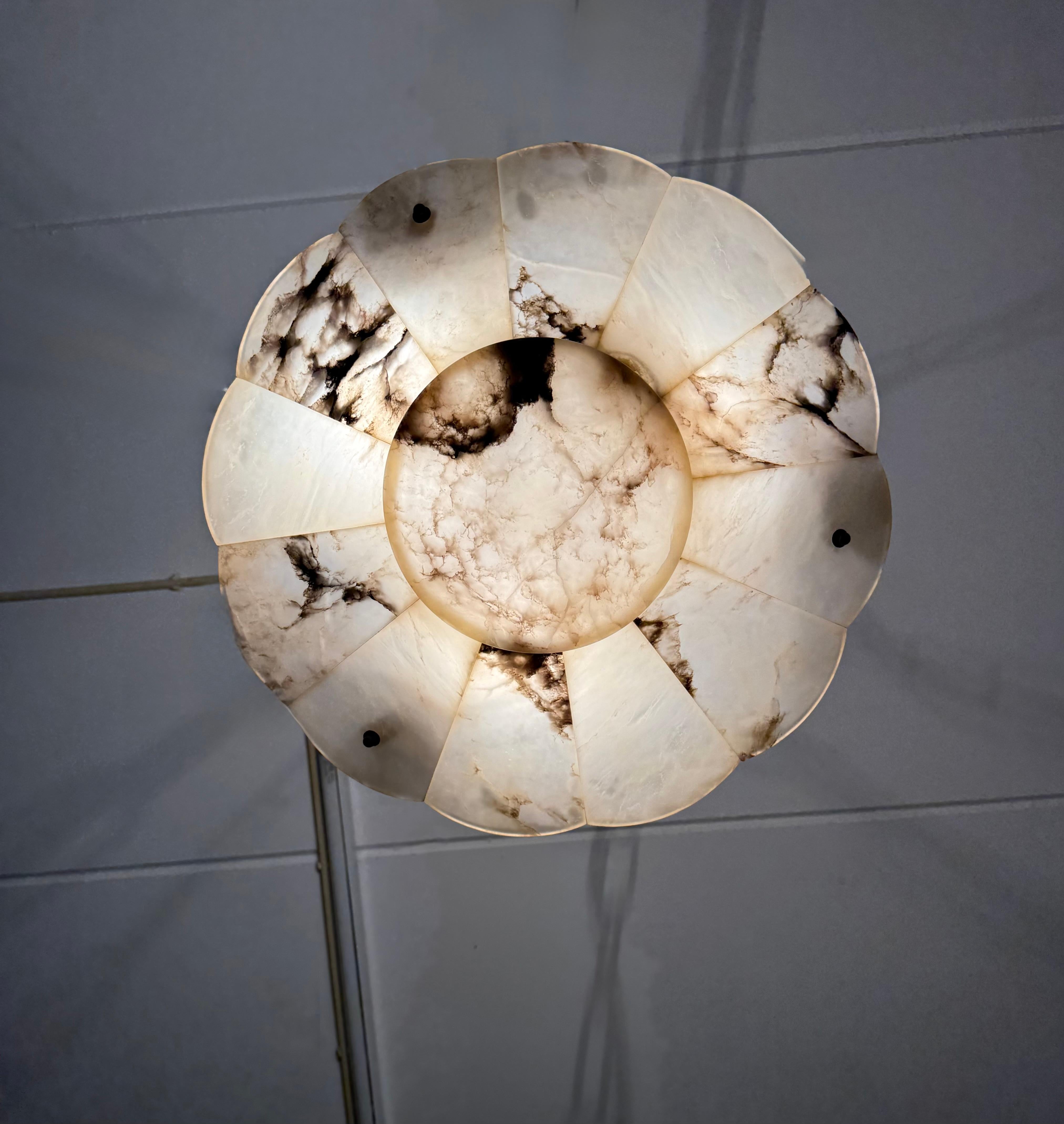 EXTRA LARGE Lustre pendentif Art Déco en albâtre blanc et noir avec baldaquin parfait en vente 2