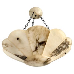 EXTRA LARGE Art Deco White & Black Alabaster Pendant Chandelier w Perfect Canopy