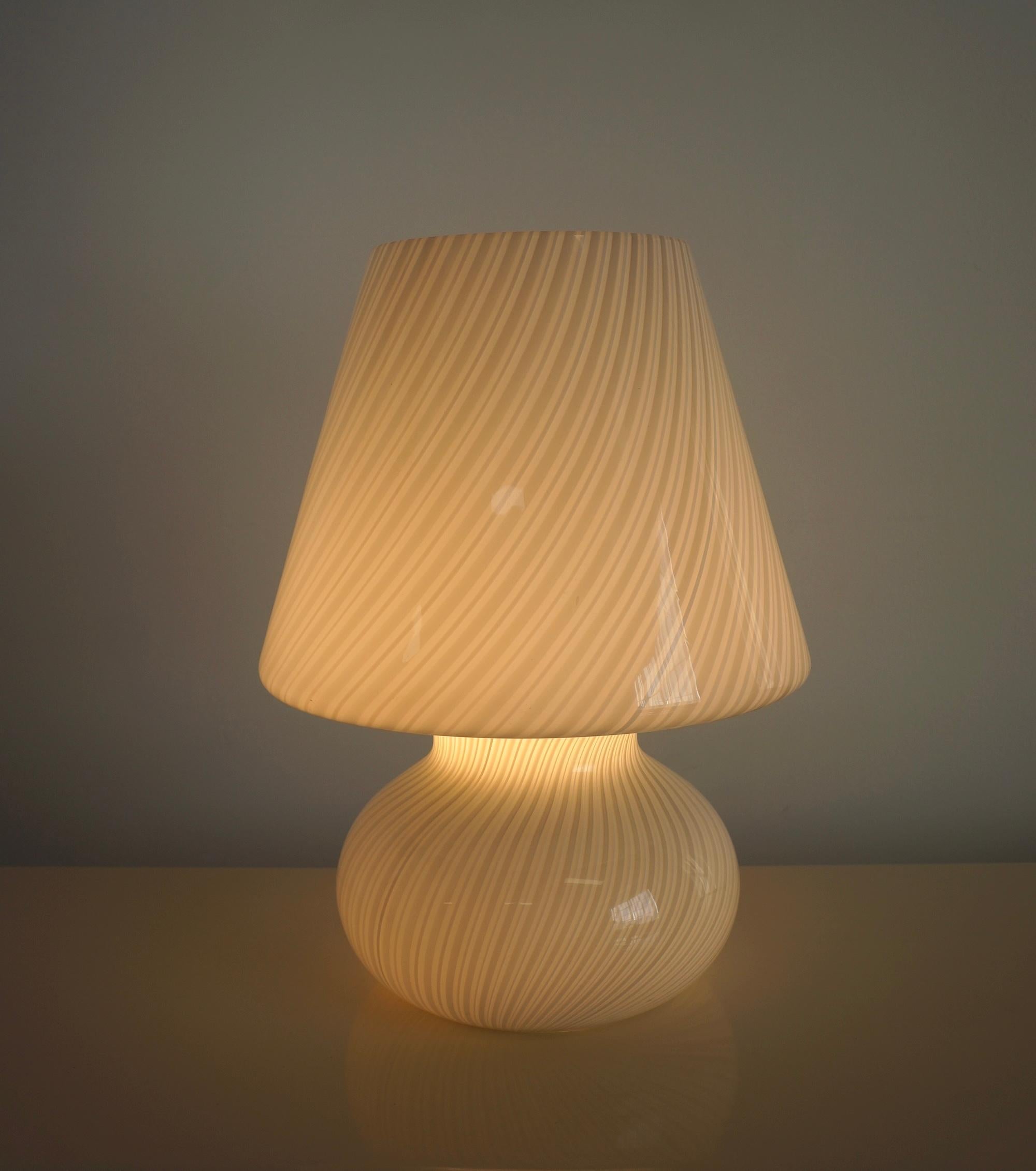 Mid-Century Modern Extra Large Art Glass Murano Mushroom Lamp in White and Grey Swirls For Sale