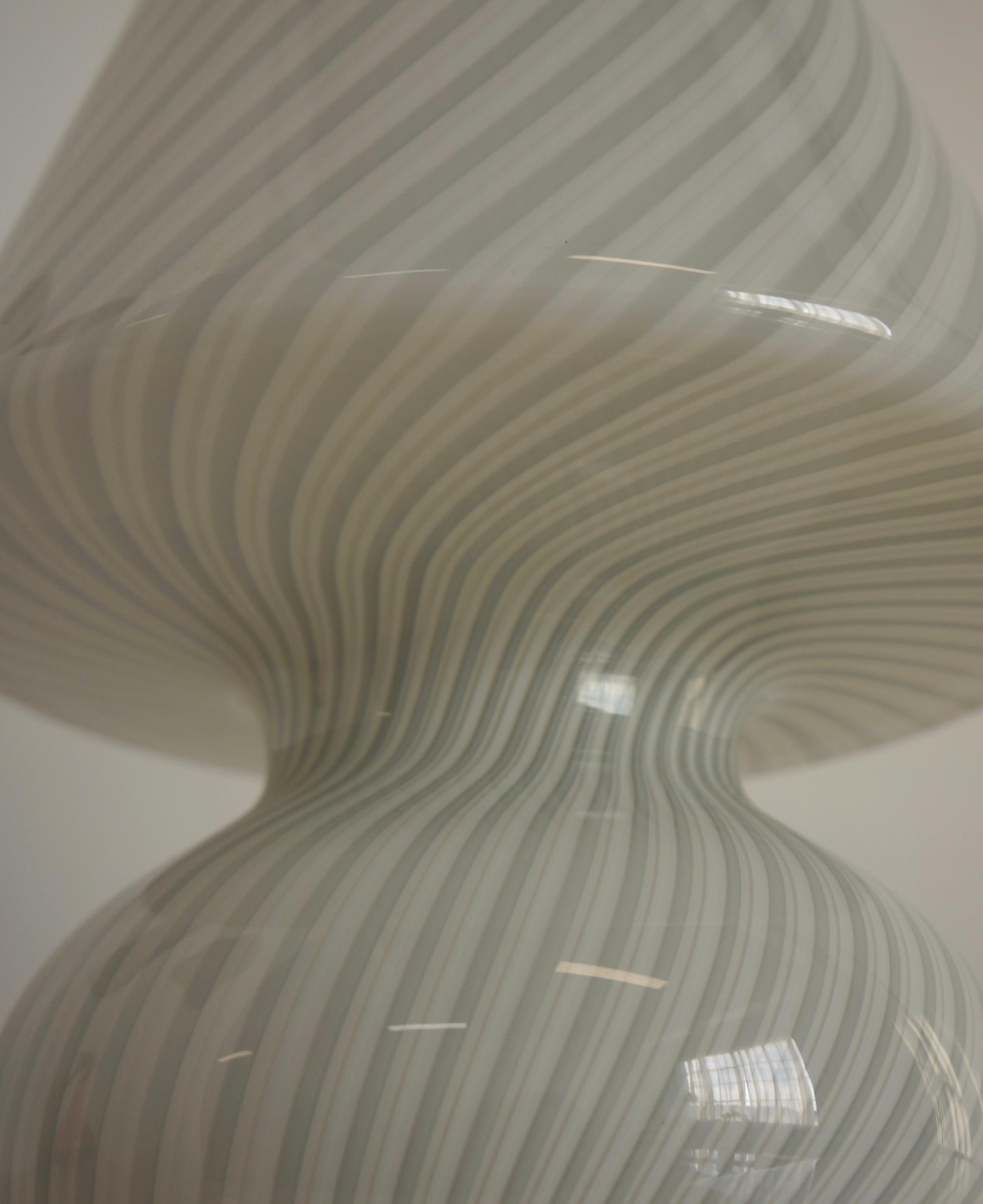 Italian Extra Large Art Glass Murano Mushroom Lamp in White and Grey Swirls For Sale