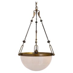 Extra Large Art Nouveau Style Holophane Plafonnier with Cast Brass Fittings