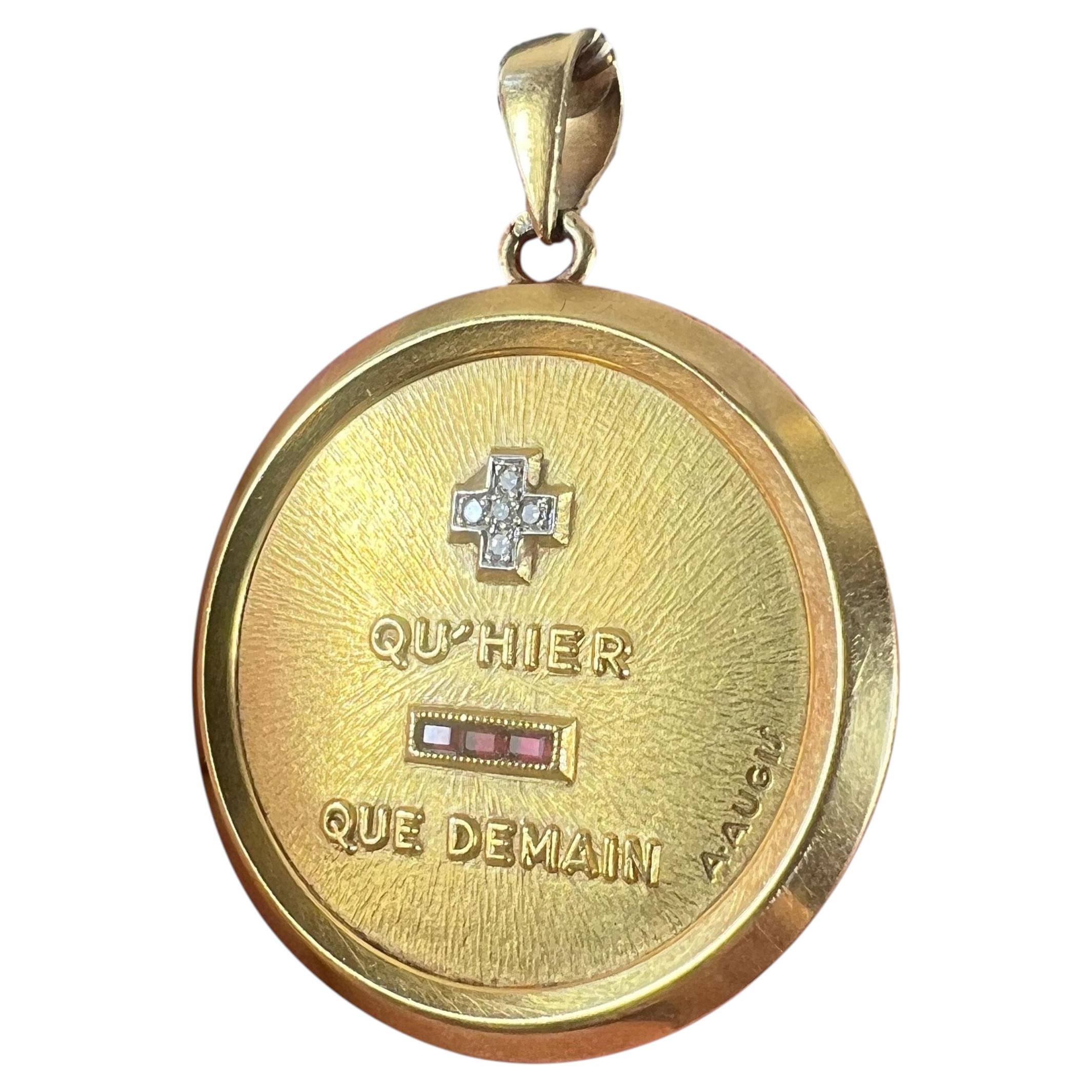 Extra Large Augis Plus Qu’Hier Ruby Diamond 18K Yellow Gold Love Pendant