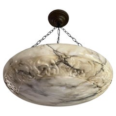 Vintage Extra Large & Awesome White Alabaster & Black Veins Pendant / Flush Mount, 1910