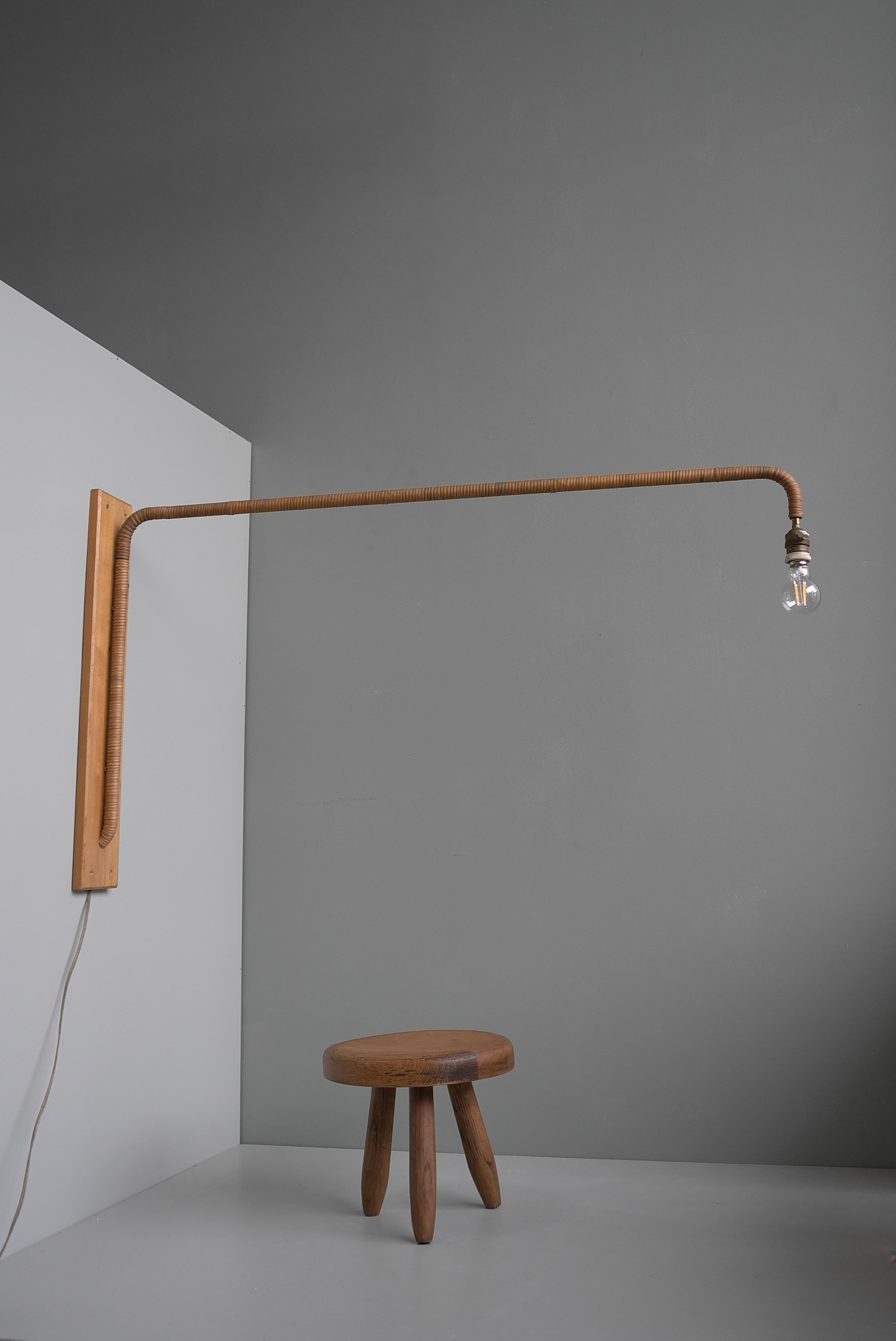 Extra Large Bamboo and Pine Swing Arm Wall Lamp, France 1950's For Sale 6
