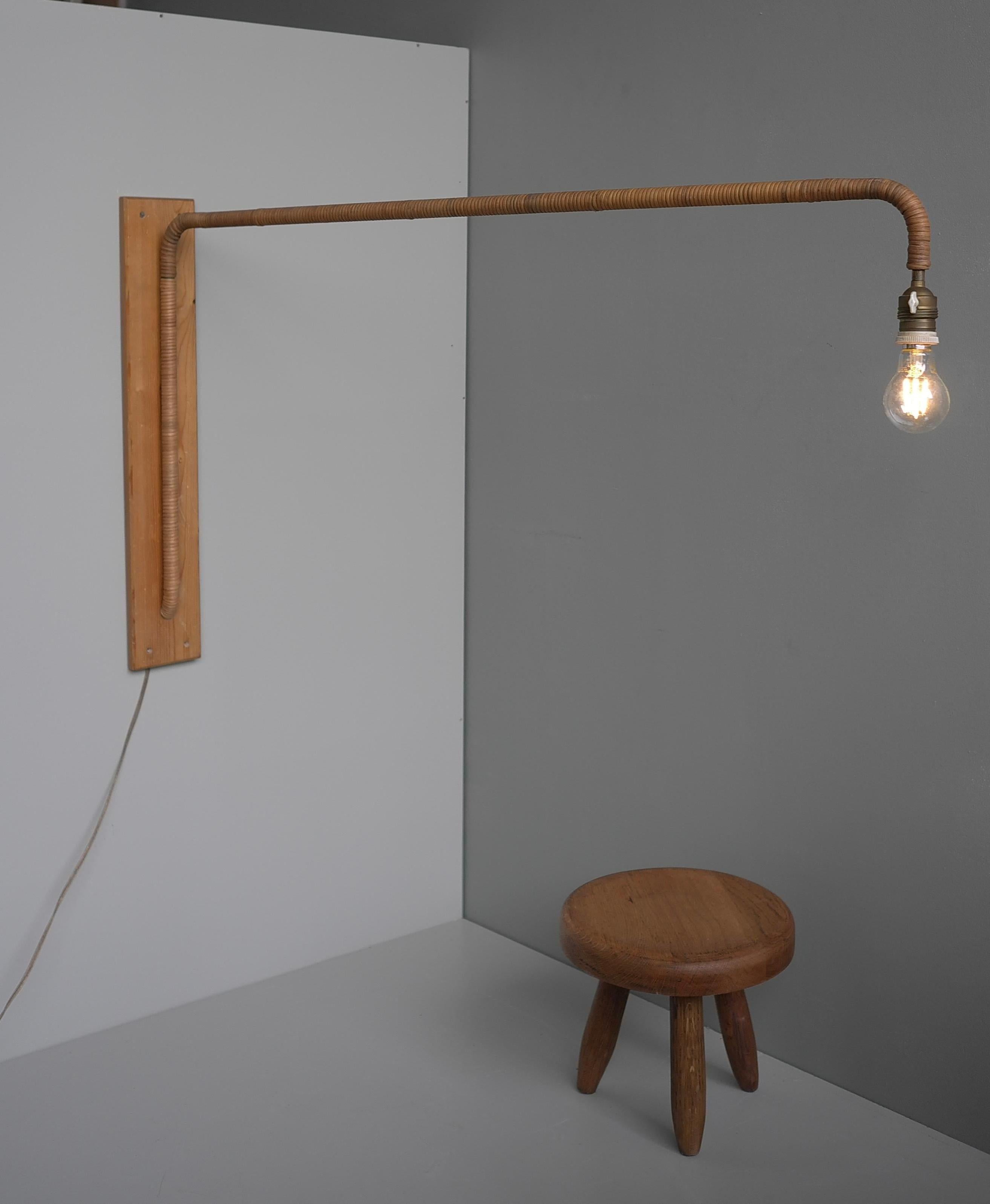 Extra Large Bamboo and Pine Swing Arm Wall Lamp, France 1950's For Sale 8