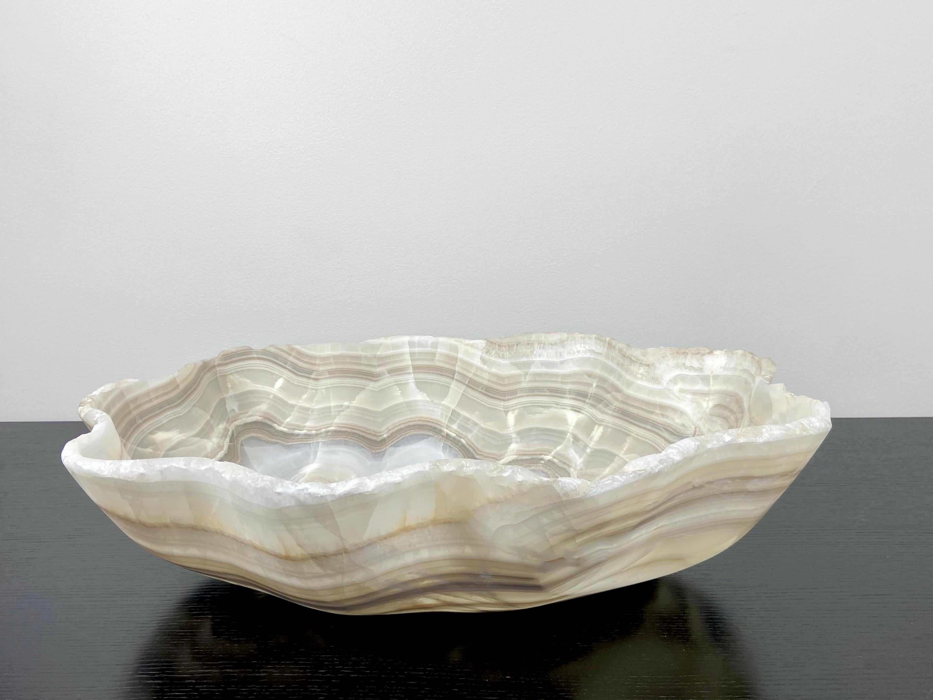 Mexican Extra Large Banded White & Grey Onyx Bowl