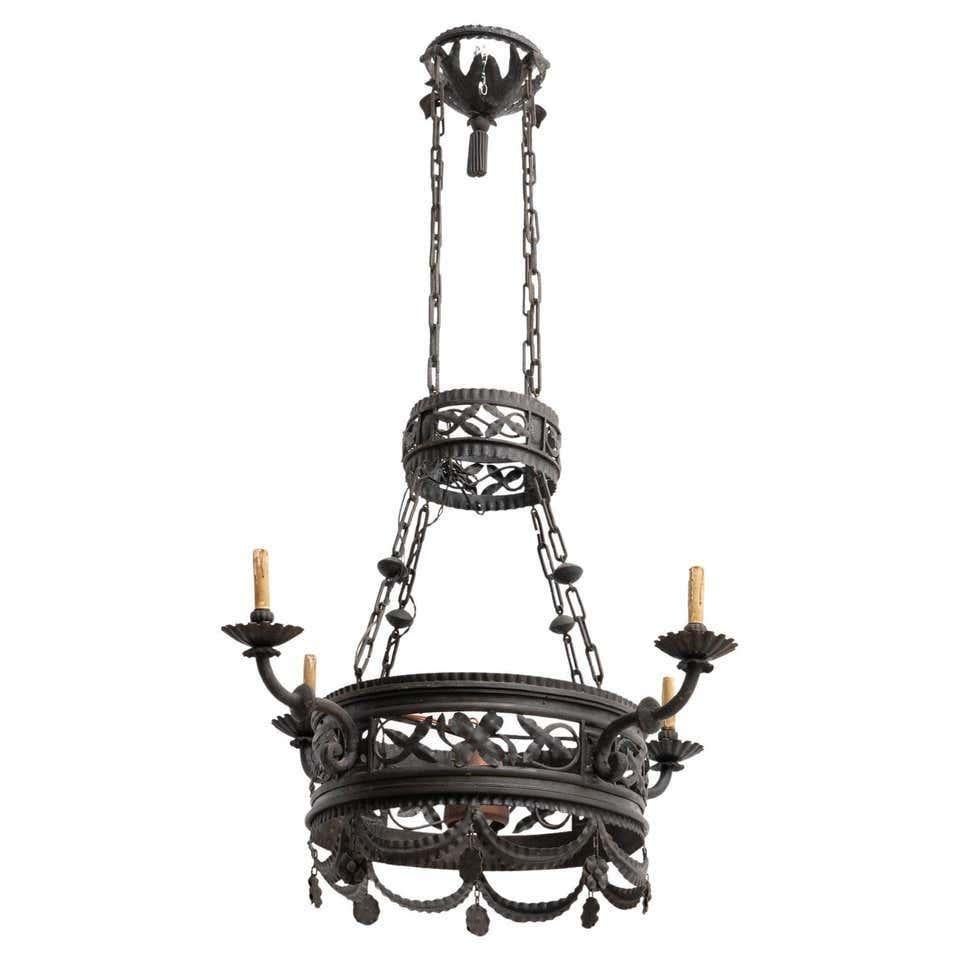Extra Large Black Sculptural French Metal Ceiling Lamp circa 1930 For Sale 8