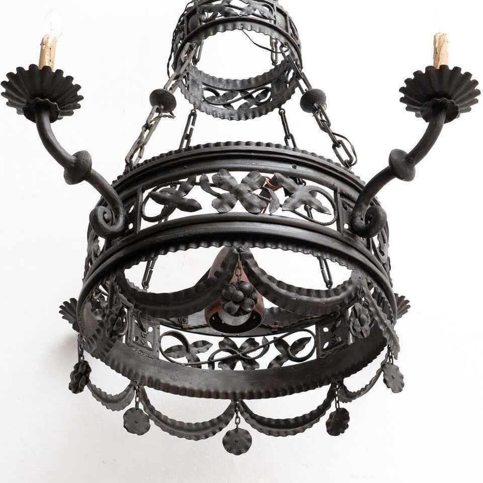 Mid-Century Modern Extra Large Black Sculptural French Metal Ceiling Lamp circa 1930 For Sale
