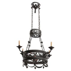 Vintage Extra Large Black Sculptural French Metal Ceiling Lamp circa 1930
