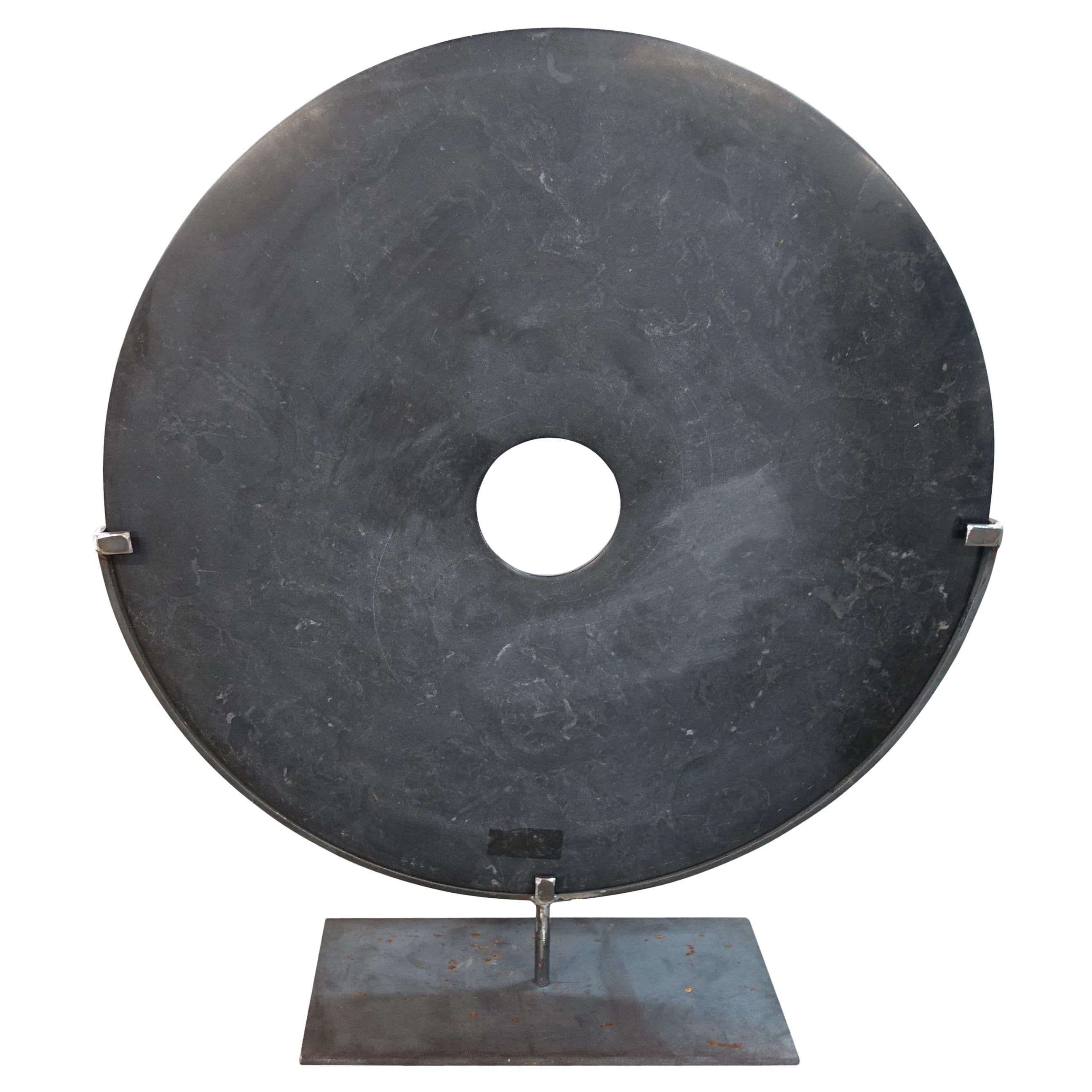 Extra Large Black Stone Disc Sculpture, China, Contemporary