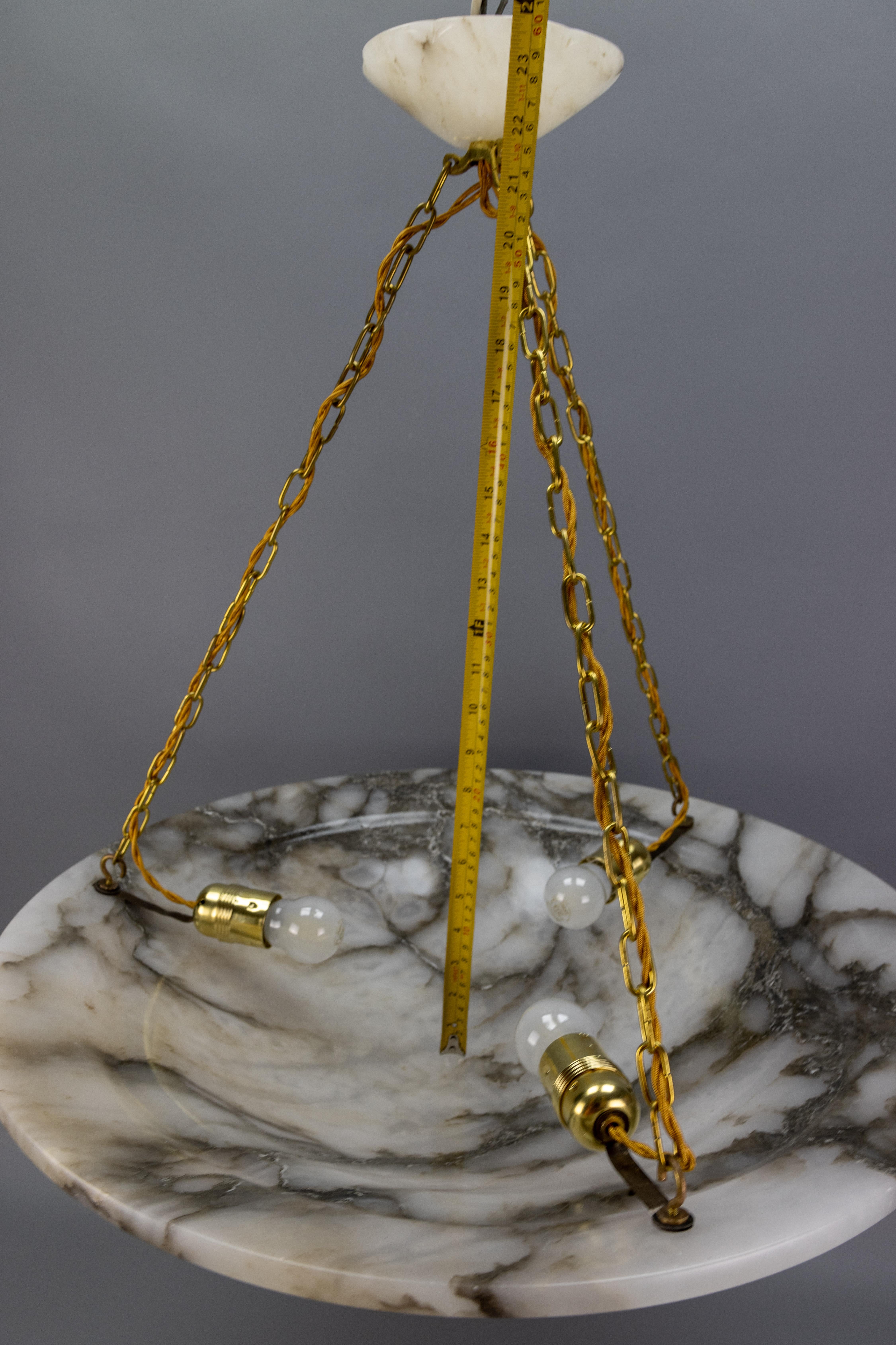 Extra Large Black Veined White Alabaster and Brass Pendant Chandelier, ca. 1920 For Sale 13
