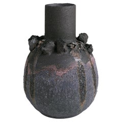 Extra large blue and black stoneware clay volcanic hand-crafted textured vessel