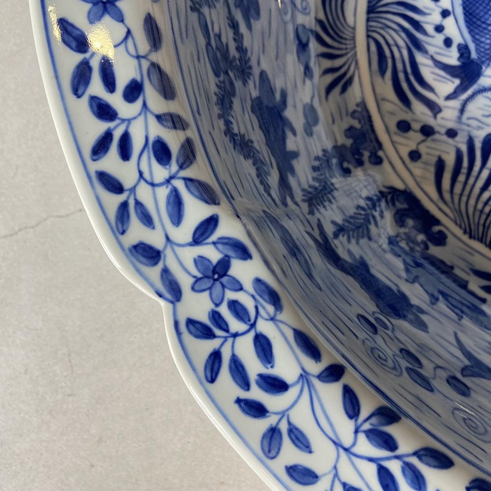 Extra Large Blue and White porcelain BOWL In Excellent Condition In Sarasota, FL