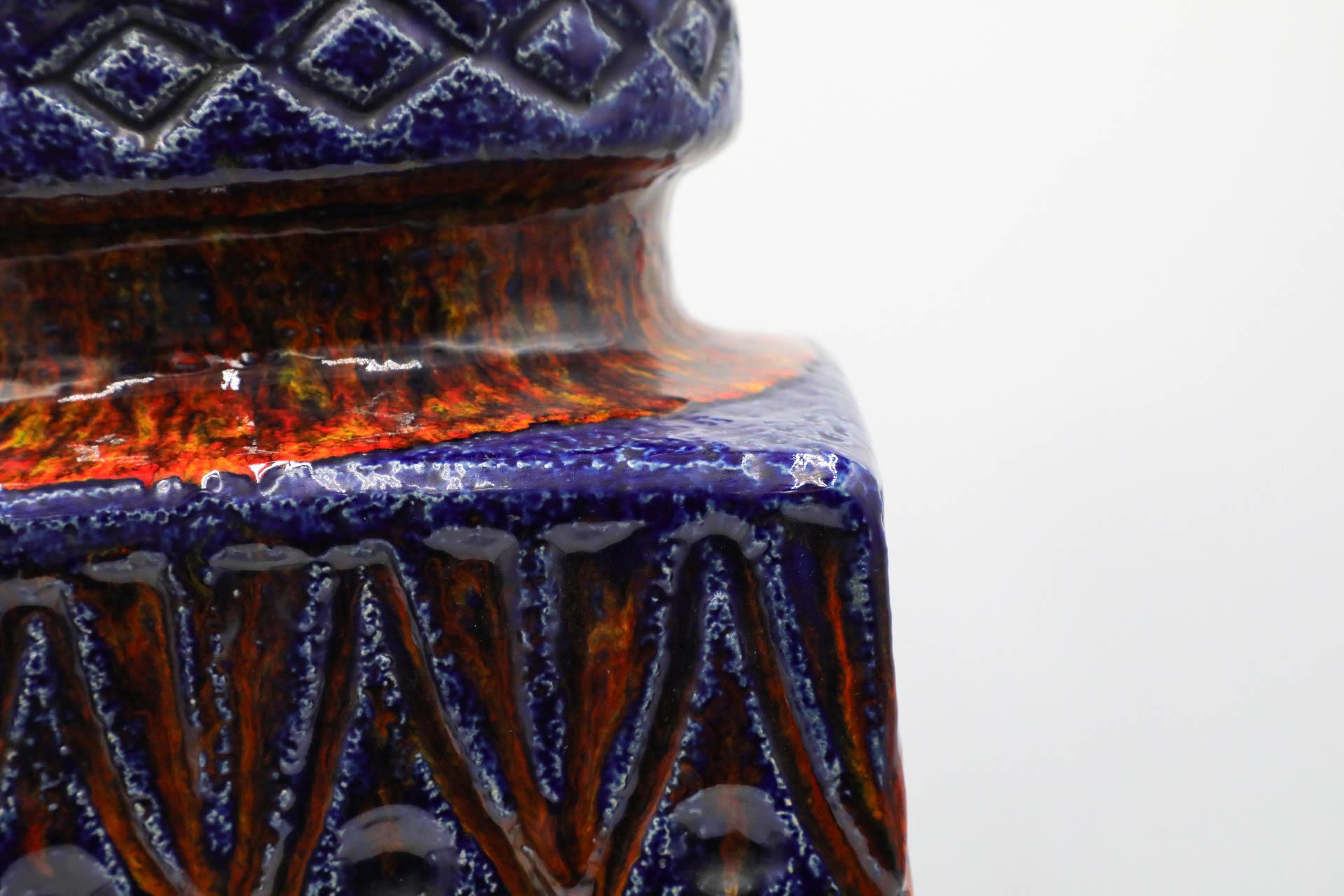 Très grand vase de sol rectangulaire bleu en céramique d'Allemagne de l'Ouest en vente 5