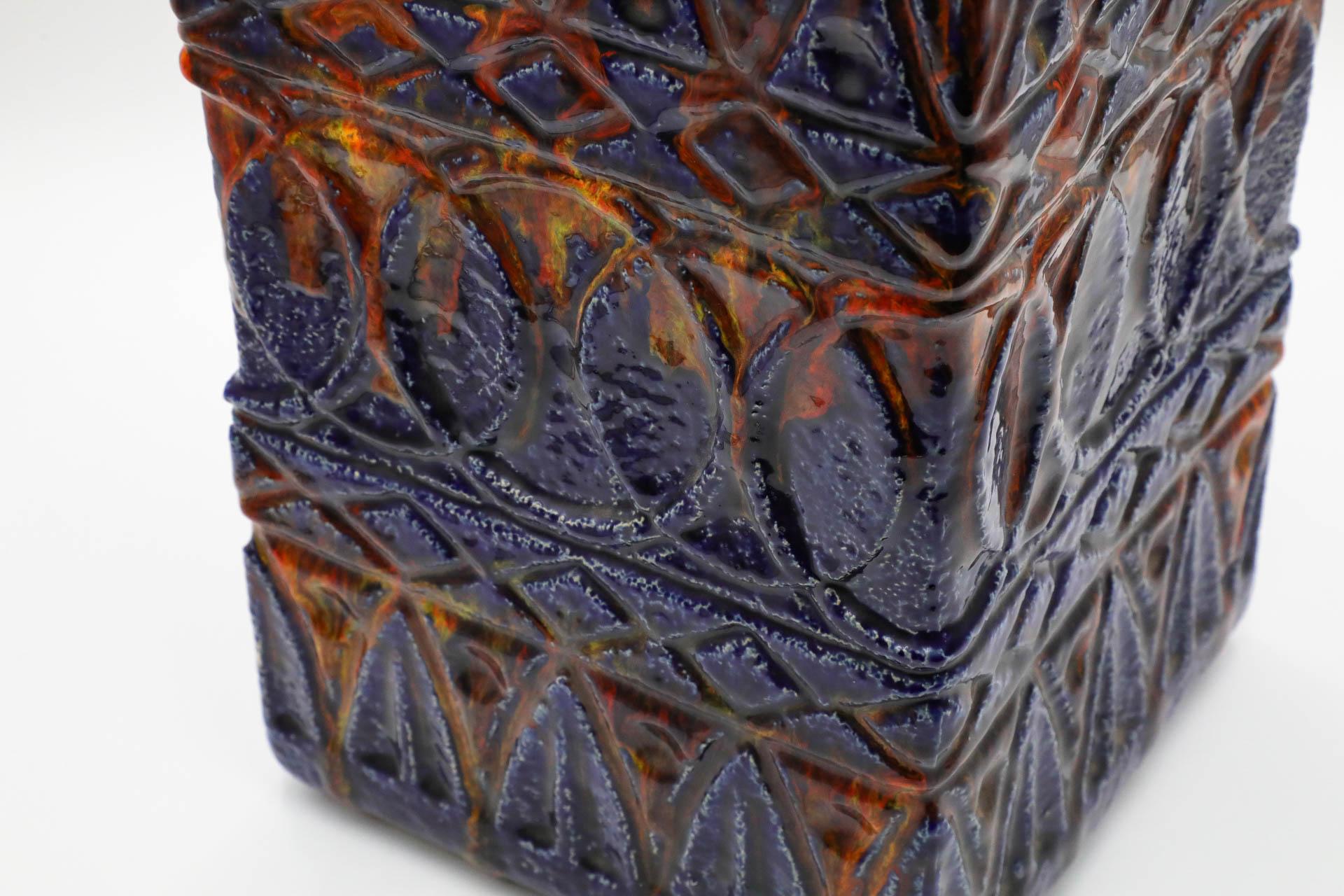 Très grand vase de sol rectangulaire bleu en céramique d'Allemagne de l'Ouest en vente 10