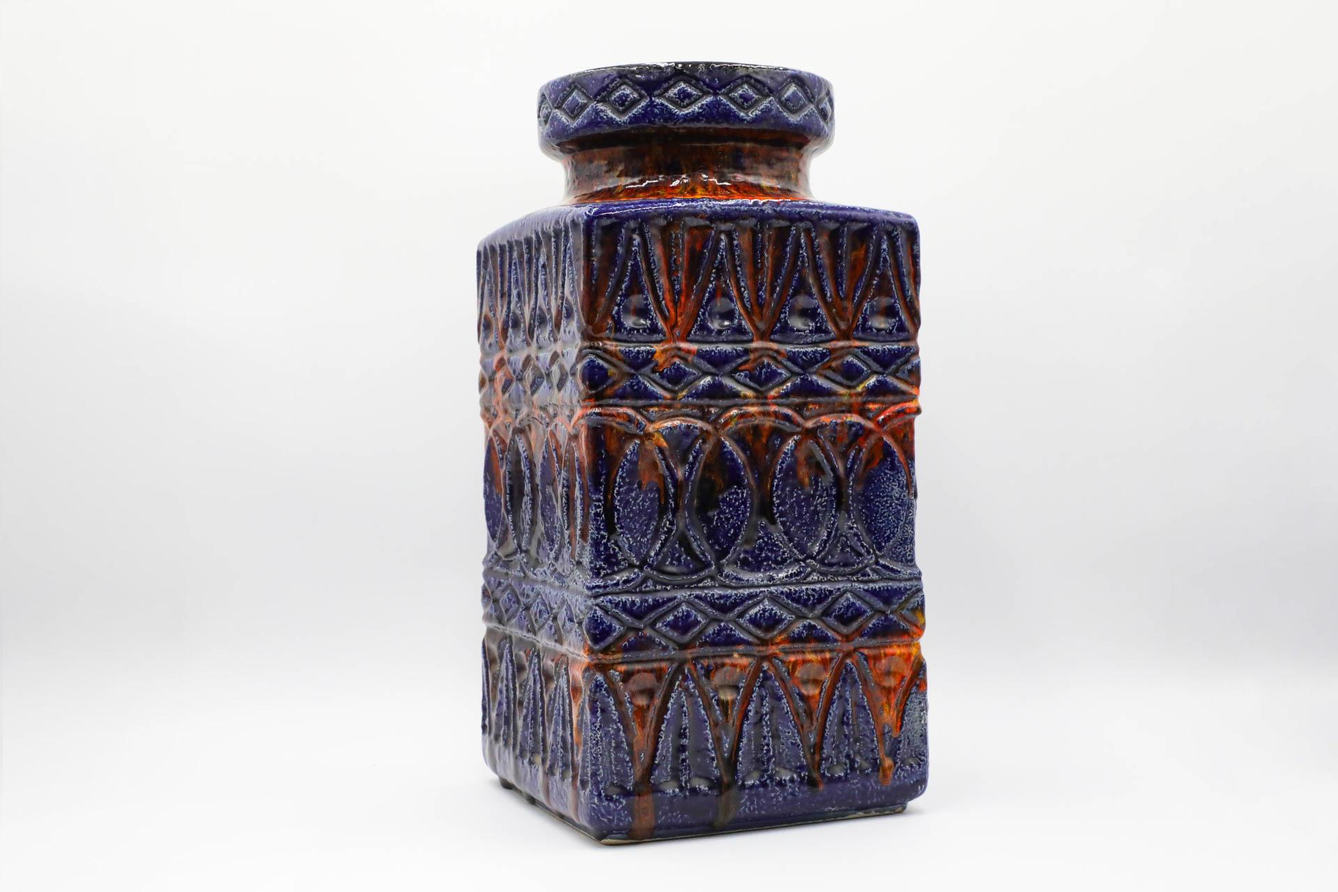 Céramique Très grand vase de sol rectangulaire bleu en céramique d'Allemagne de l'Ouest en vente