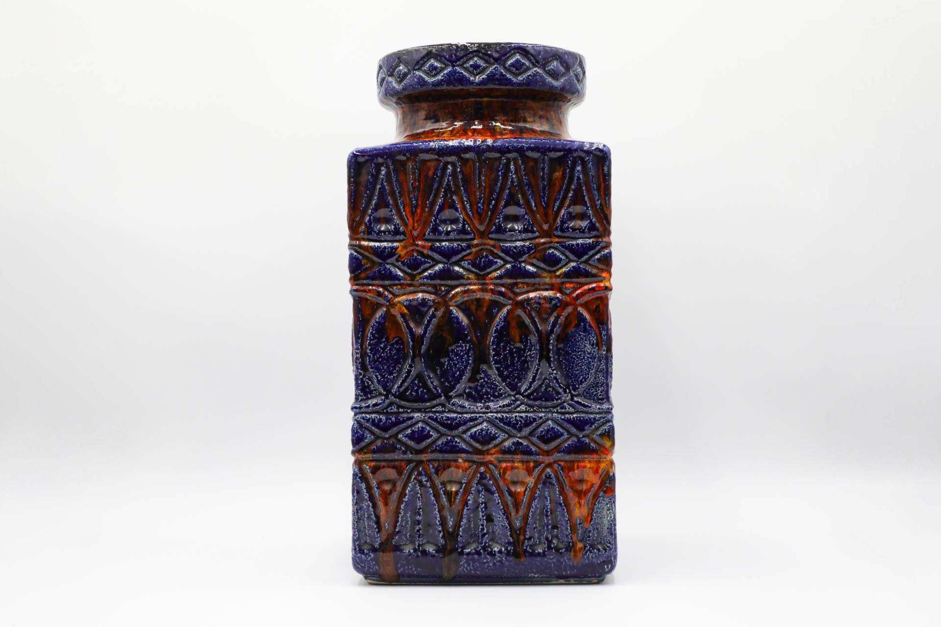 Très grand vase de sol rectangulaire bleu en céramique d'Allemagne de l'Ouest en vente 1