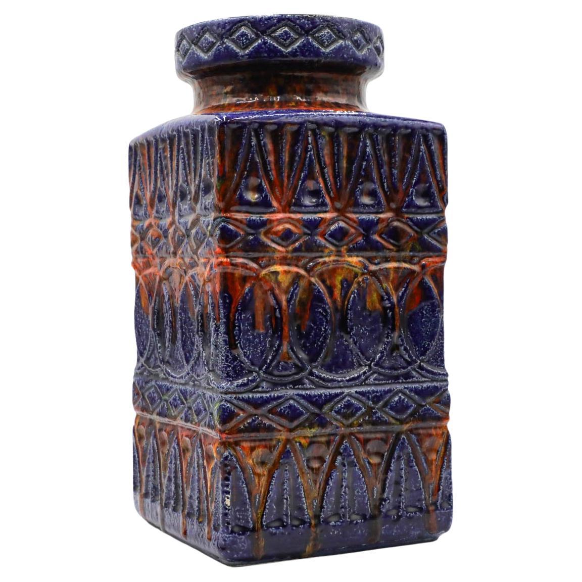 Extra Large Blue Rectangular West German Ceramic Floor Vase