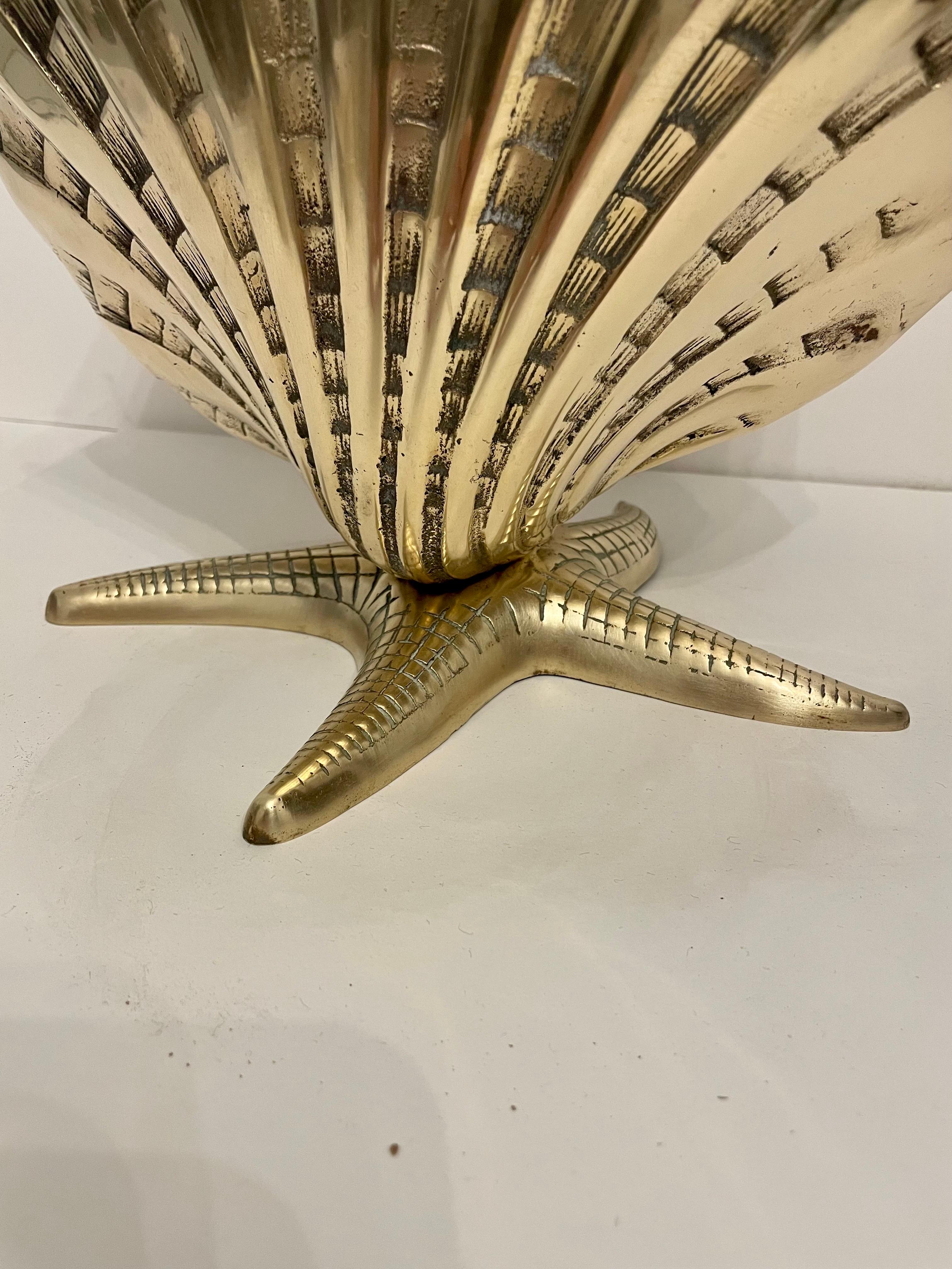 Hollywood Regency Extra Large Brass Sea Shell on Star Fish Base