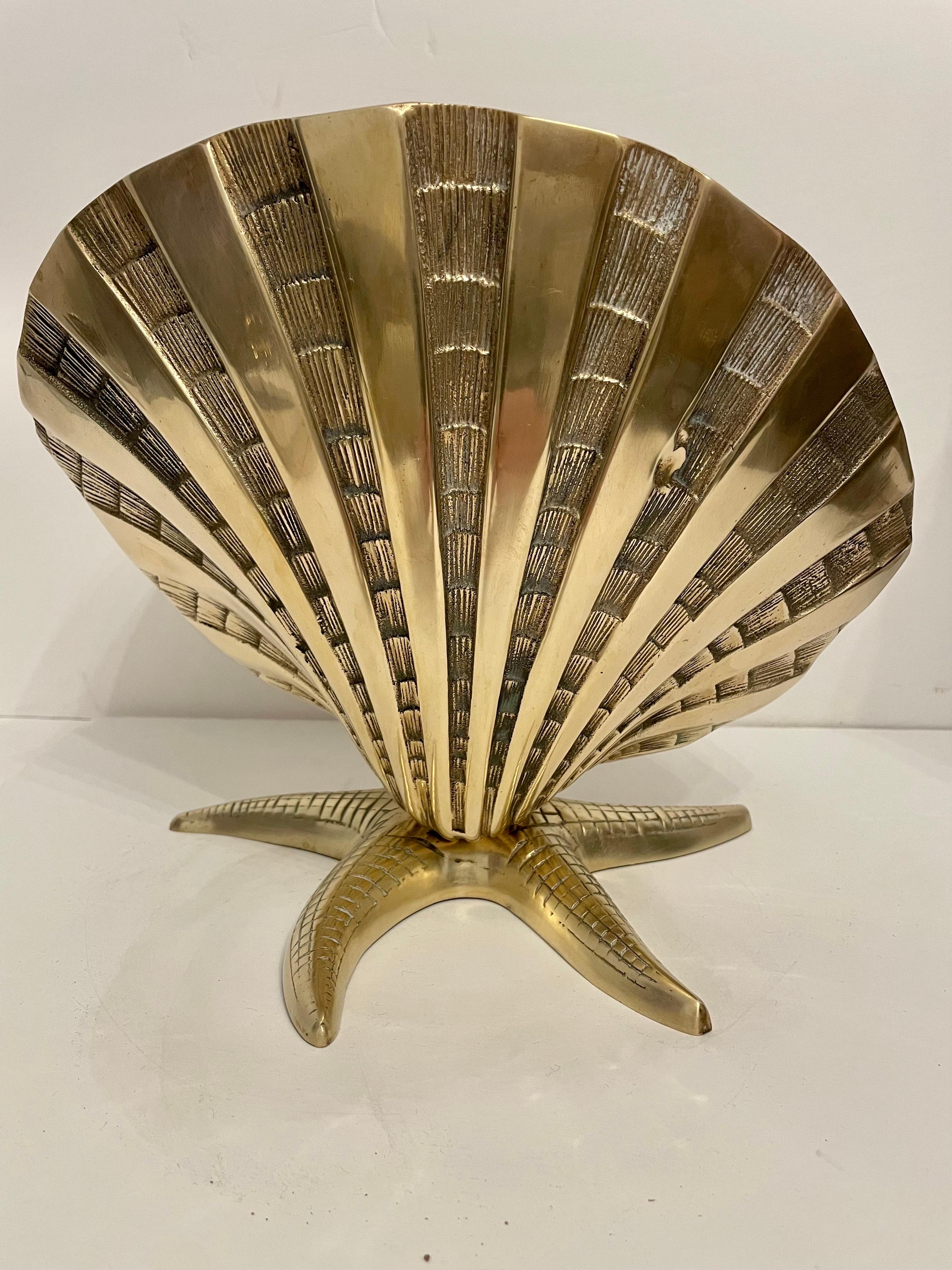 20th Century Extra Large Brass Sea Shell on Star Fish Base
