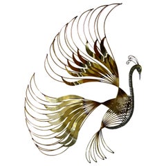 Escultura mural extragrande de latón Pavo real diseñada y fabricada por Curtis Jeré